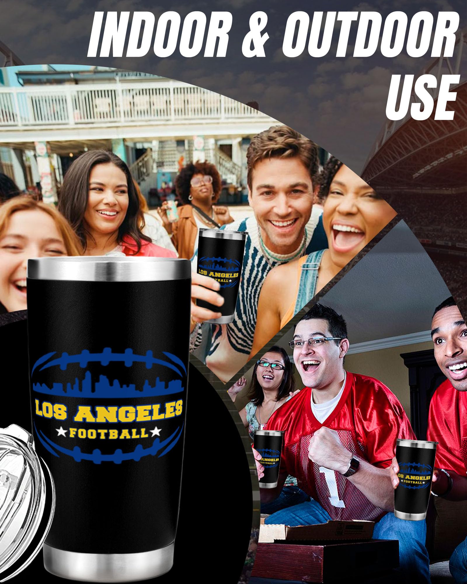 Football Fan 20 Oz Insulated Travel Coffee Cup Mug Tumbler with Lid Los Angele Themed Merch Shop Men Women Sport Stuff Gear Appa
