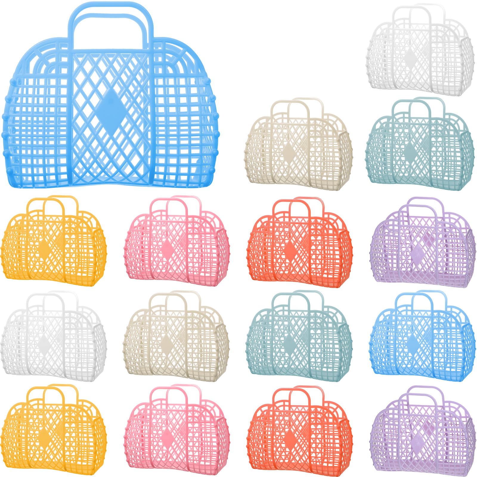 Hsei 16 Pcs Girls Jelly Purse Jelly Bags Basket Reusable Jelly Beach Bag Plastic Beach Tote Gift Basket For Kid Girl (Cute Color