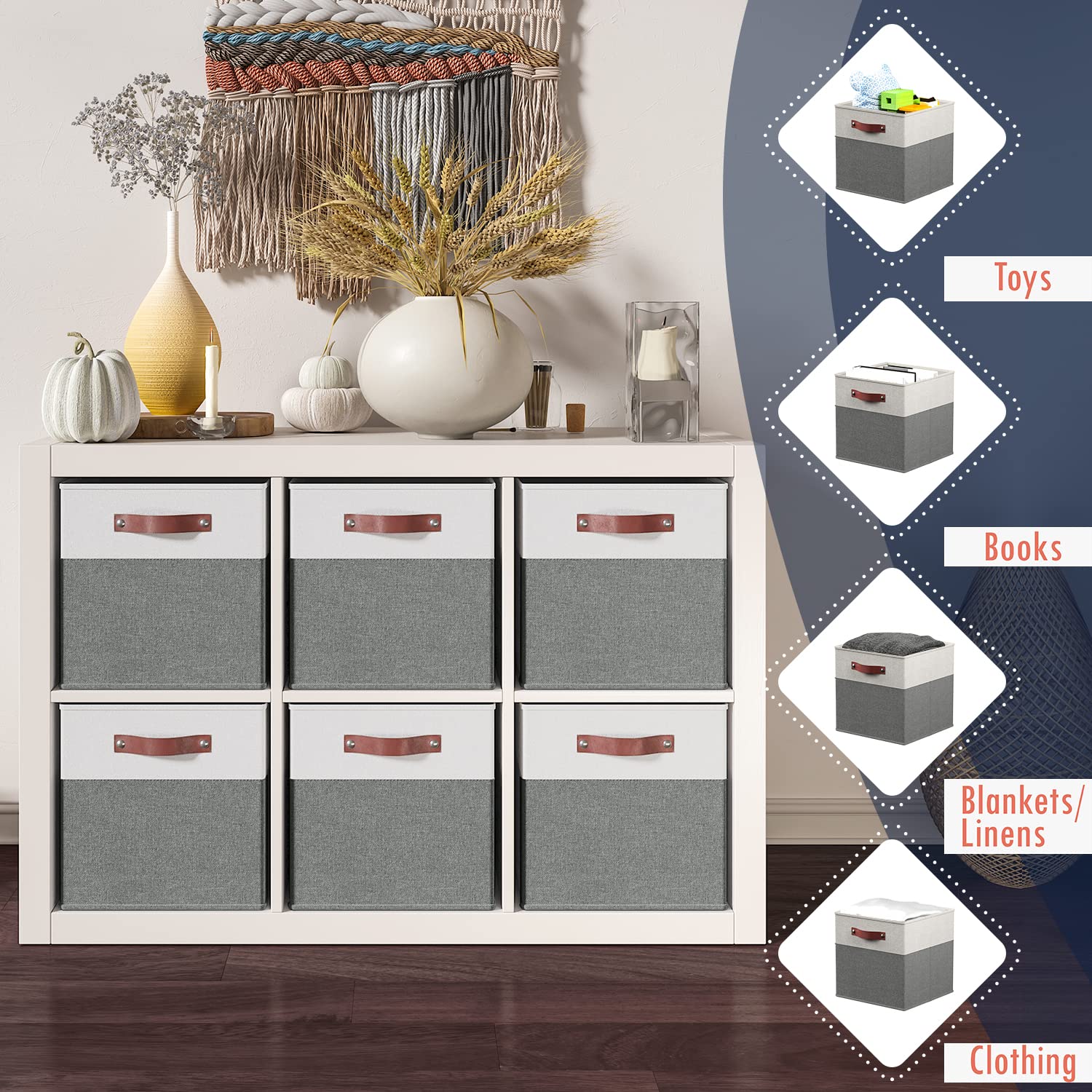 Ornavo Home 11 X 11 Storage Cube Bins, Foldable Collapsible Fabric Storage Bins Box Linen Shelf Basket Cube Organizer For Closet