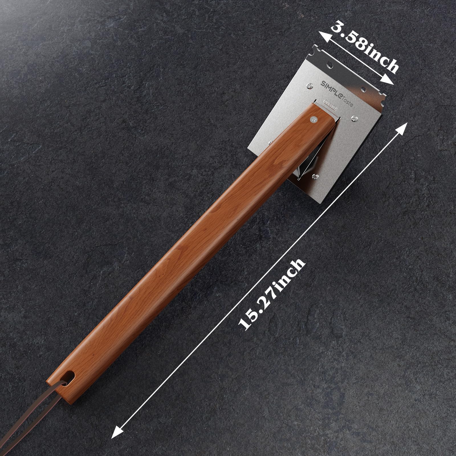 SIMPLETASTE Grill Brush & Scraper, Cherry Wooden Handle, Stainless Steel Bristles, XLarge BBQ Tool, Model 1-CF27NA02