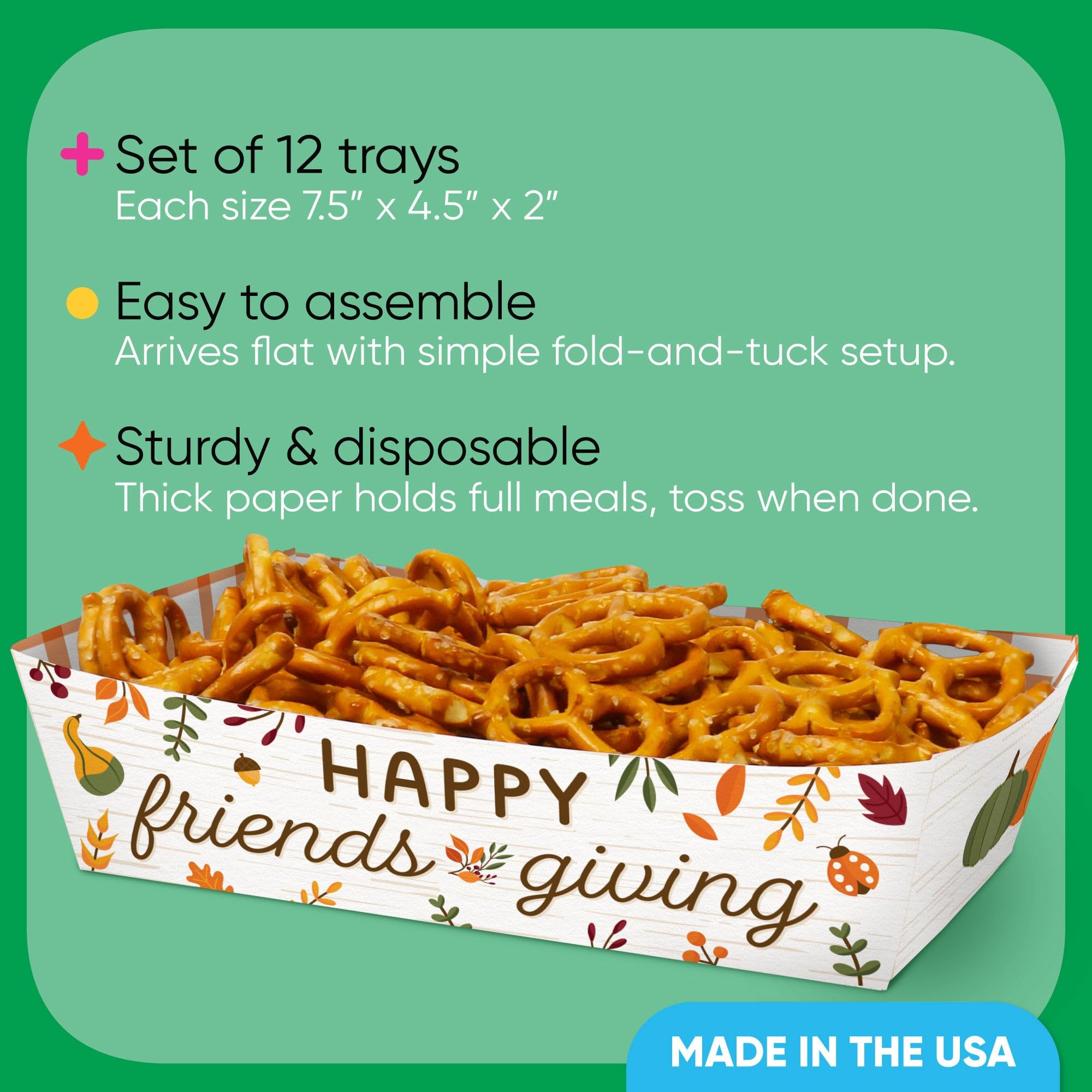Big Dot of Happiness Fall Friends Thanksgiving Paper Food Trays, Disposable Food Boats for Friendsgiving Party, Double-Sided Mea