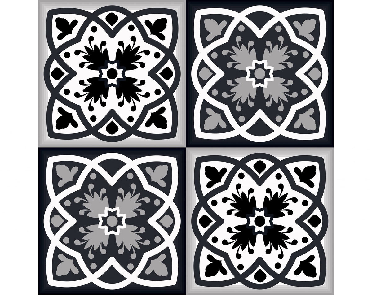 Homeroots Vinyl 5 X 5 Black White And Gray Baz Peel And Stick Removable Tiles