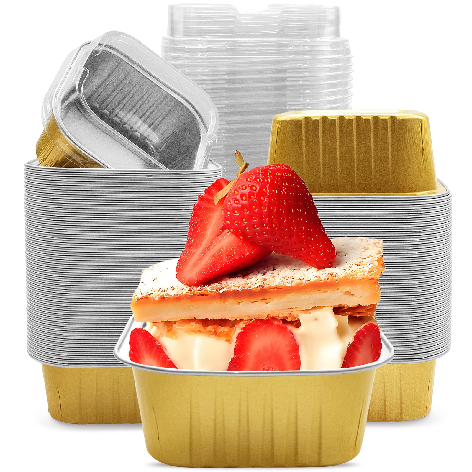 Zmpkhba 100 Pack 5 OZ Mini Cake Pans with Lids, Aluminum Foil Baking Cups