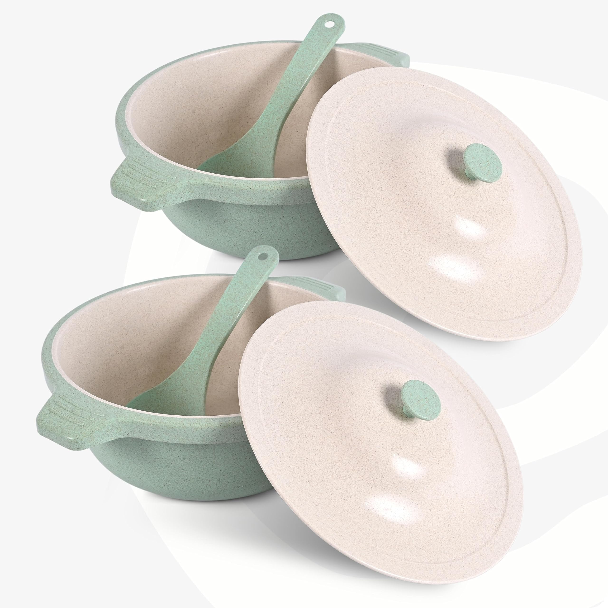 Eha Earth Friendly Serving Bowls With Lid | Microwave Safe | Made With Rice Husk And Bamboo Fibers | 2500 Ml Each | Set Of 2 | C