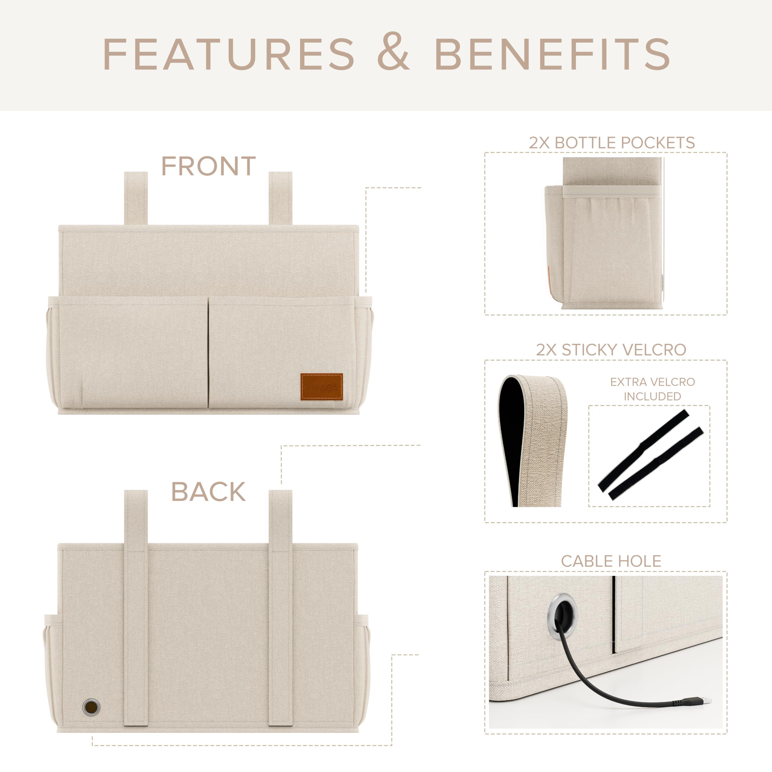 Large Bedside Caddy With Big Pockets And Bottle Holder to Easily Organize All Your Accessories - The Perfect College Dorm Room S