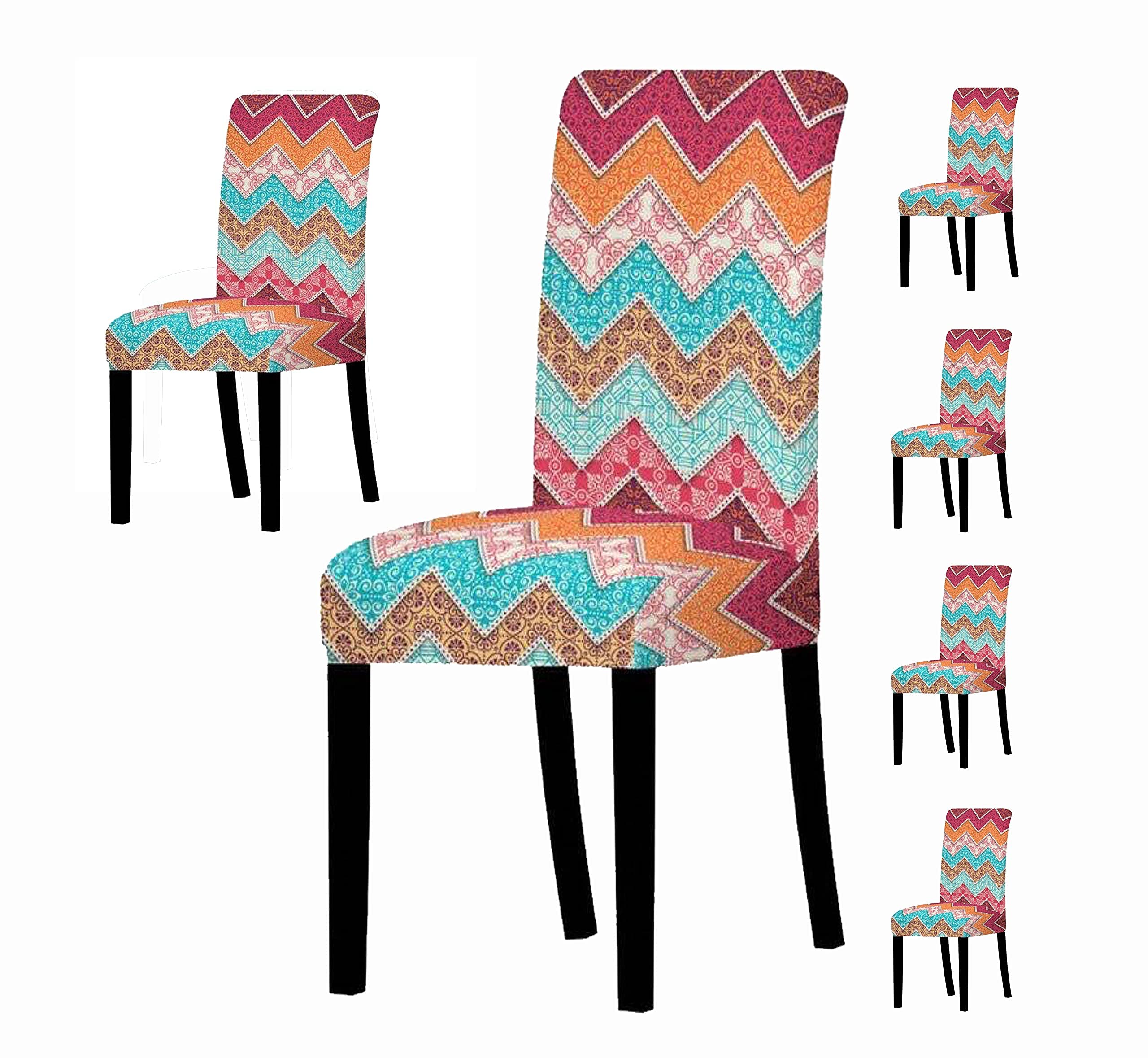 House Of Quirk Polyester Elastic Stretch Removable Washable Short Geometric Dining Chair Cover Protector Seat Slipcover (6, Zigz