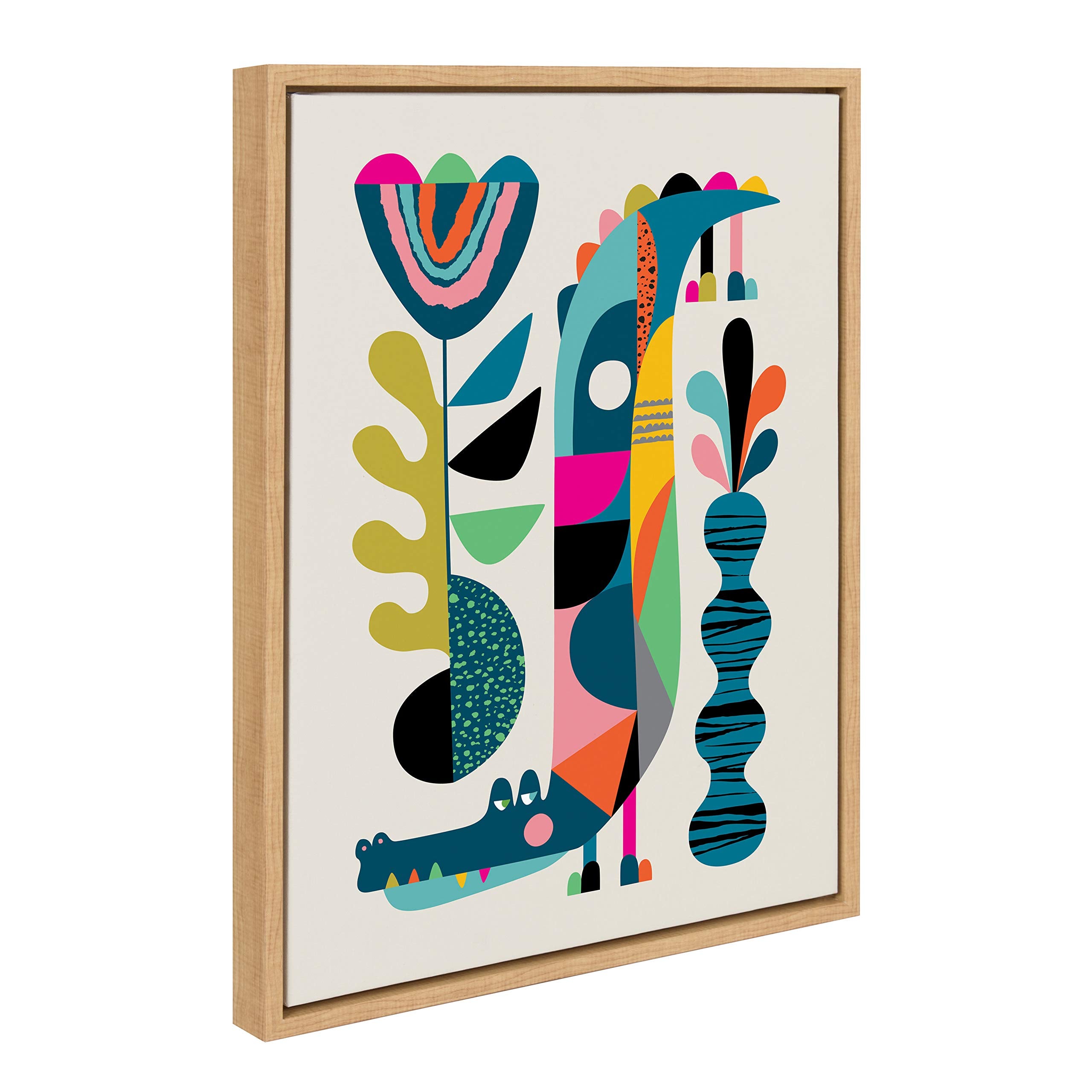 Kate And Laurel Sylvie Mid-Century Crocodile Framed Canvas Wall Art By Rachel Lee Of My Dream Wall, 18X24 Natural, Chic Mid-Cent