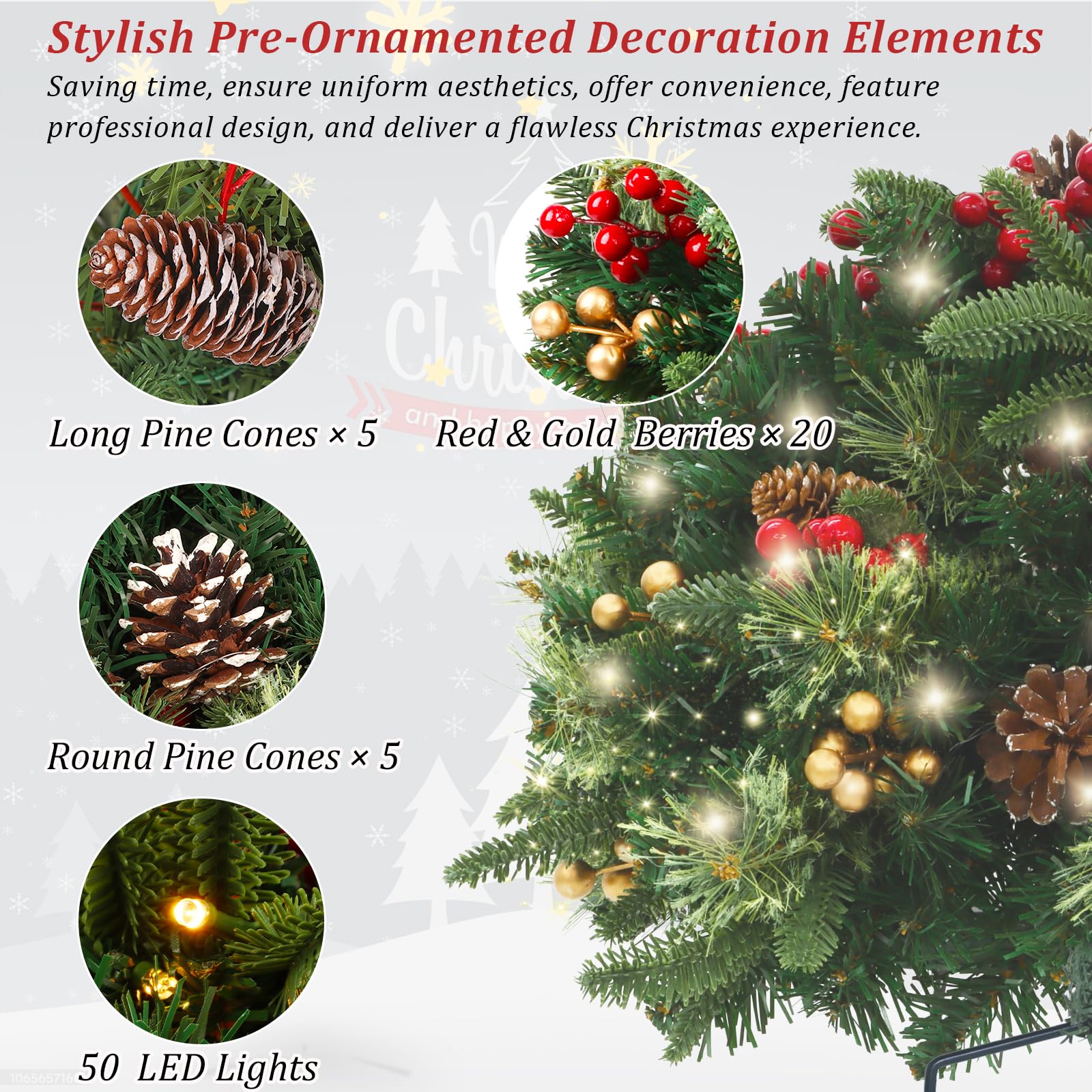 TOWPONICS Set of 2 Outdoor Pathway Christmas Trees, 18in Pre-Lit Realistic Xmas Tree Urn & Planter Filler for Porch, Yard, Drive