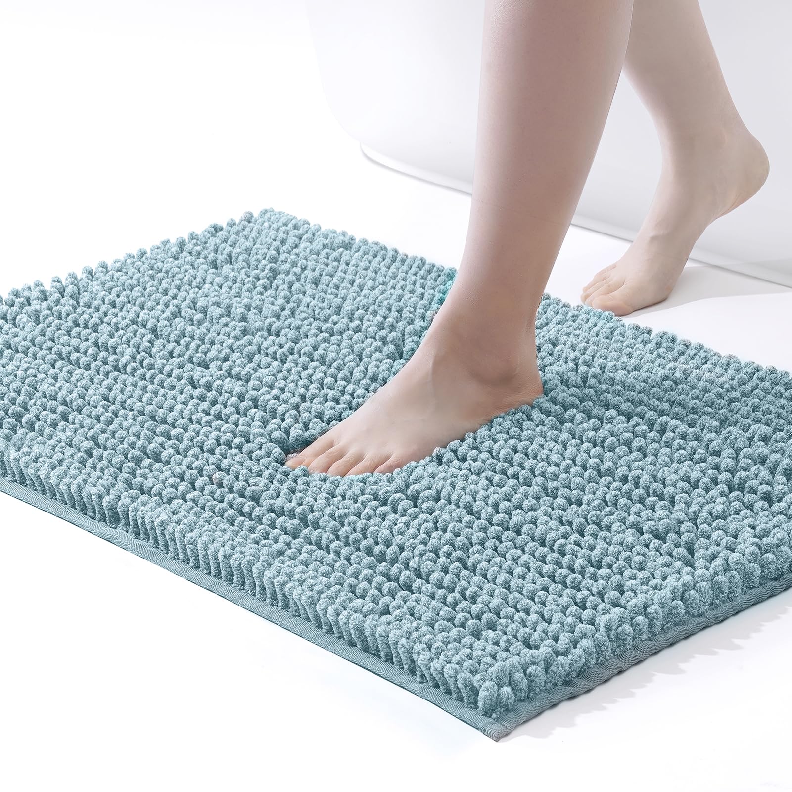 Freshmint Chenille Bath Mat, 36'X24', Aqua Heather, Non-Slip, Soft, Ultra Absorbent, Machine Washable, Bathroom
