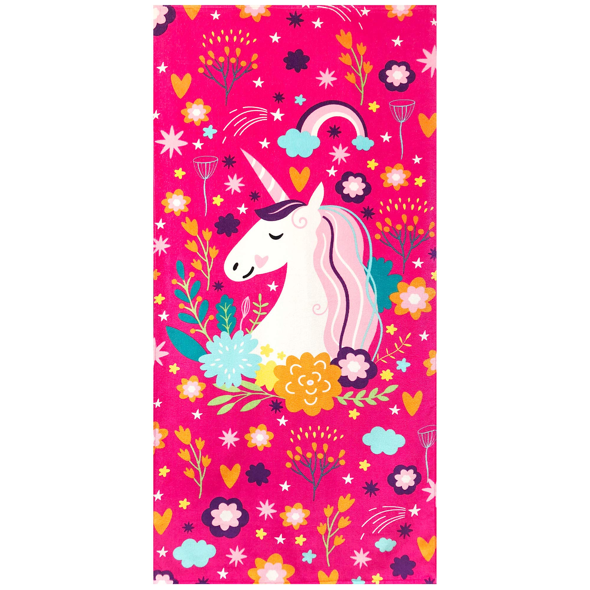 Softerry Love Unicorn Beach Towel Pink Fantasy Rainbow 30 X 60 Inches 100% Cotton Velour (30'' X 60'', Pink)