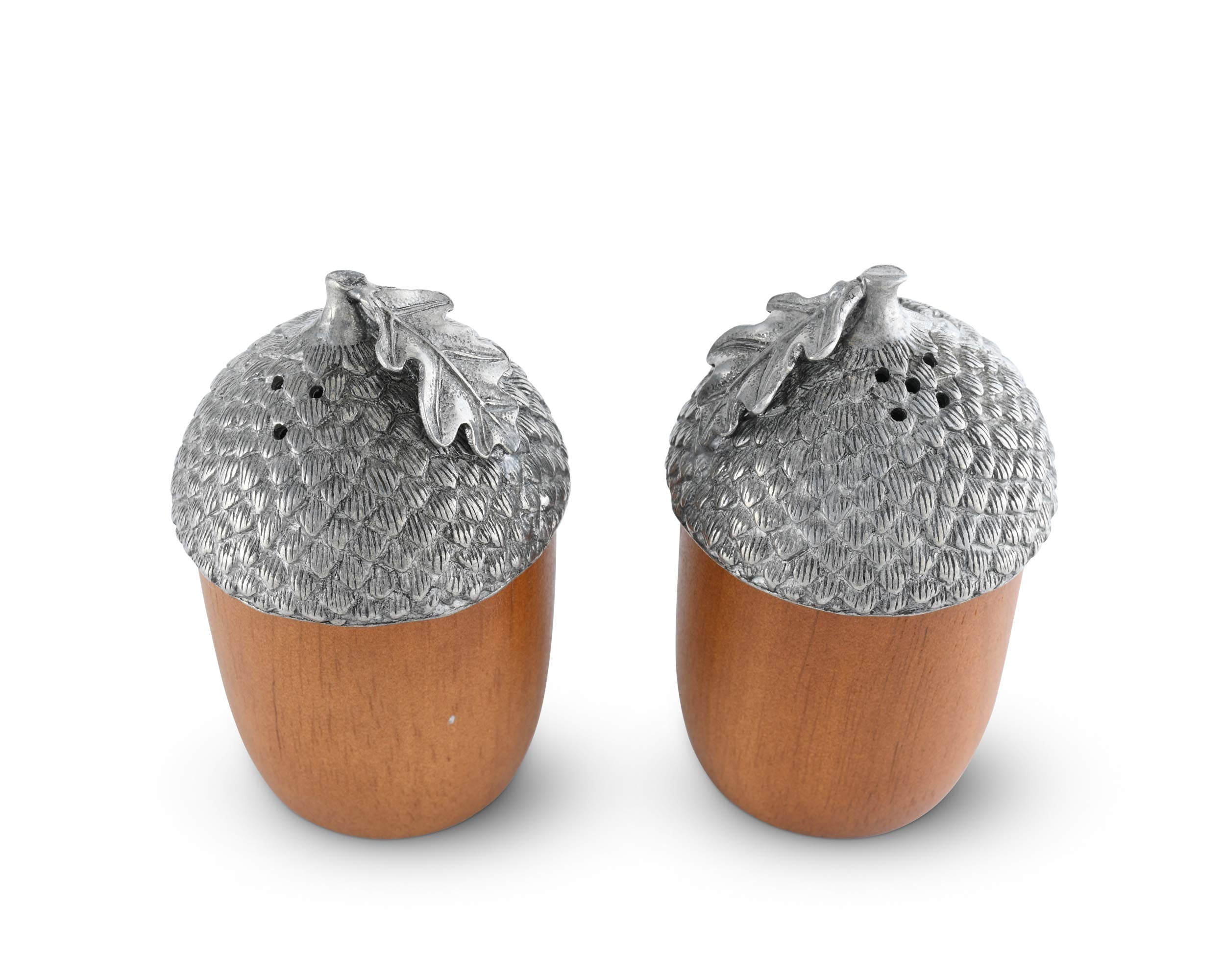 Vagabond House Acorns Wood And Pewter Metal Salt And Pepper Shaker Set 2 Inch X 3.5 Inch