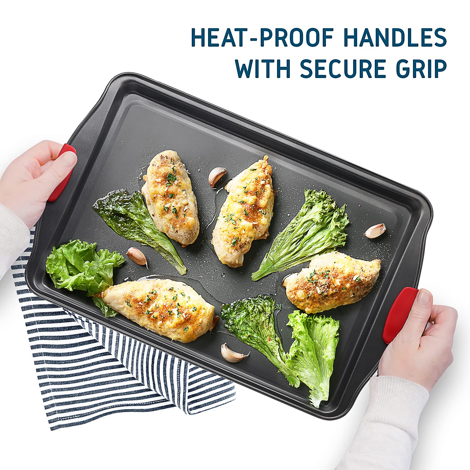 Joytable Pans Set-39Pc Silicone Handles, Durable Steel Bpa Free Bakeware, Oven Safe Cookie Sheets For Baking Nonstick Set With U