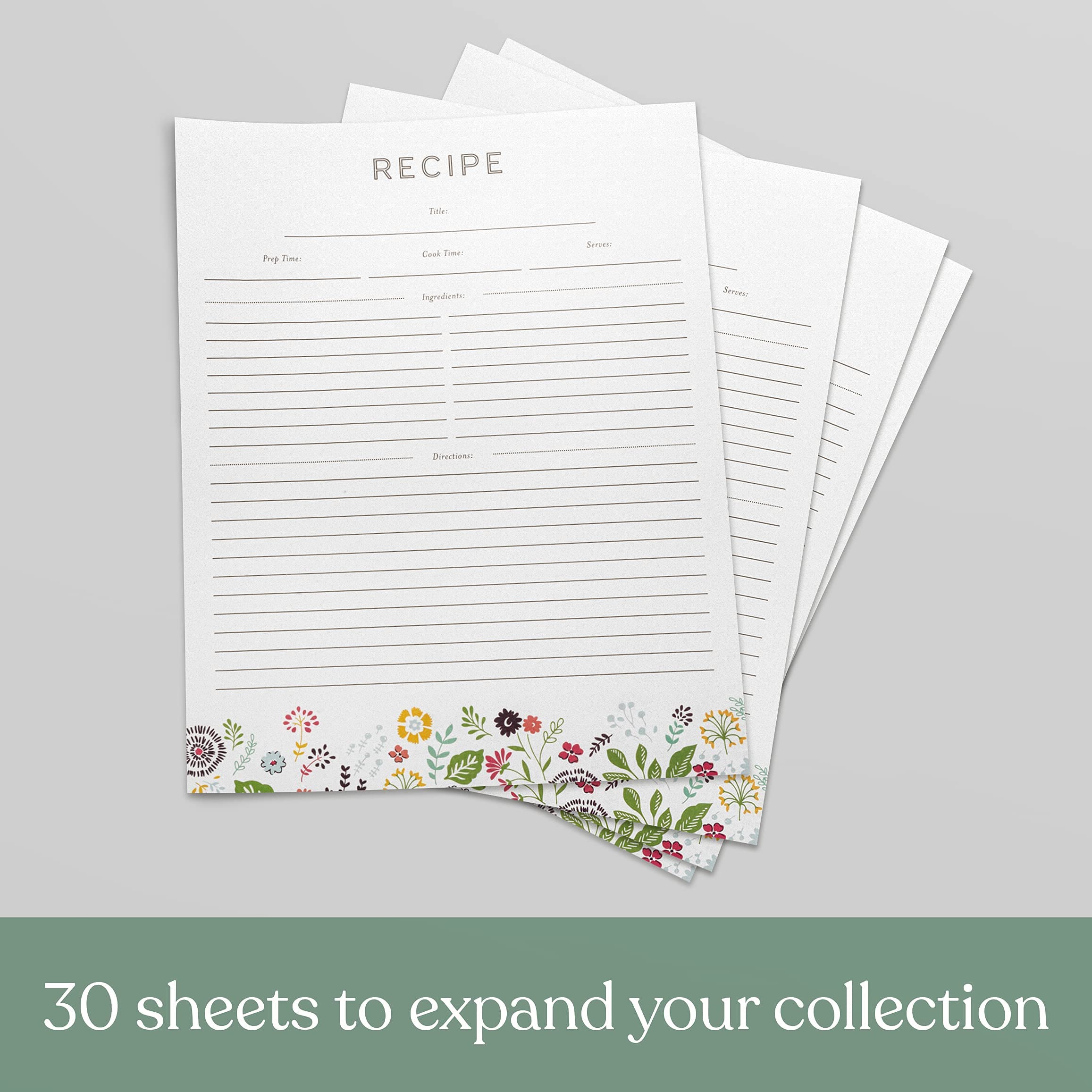 Recipe Binder Protective Sleeves and Printed Paper 8.5'' x 11'' Expansion Pack (Pinwheel Floral)