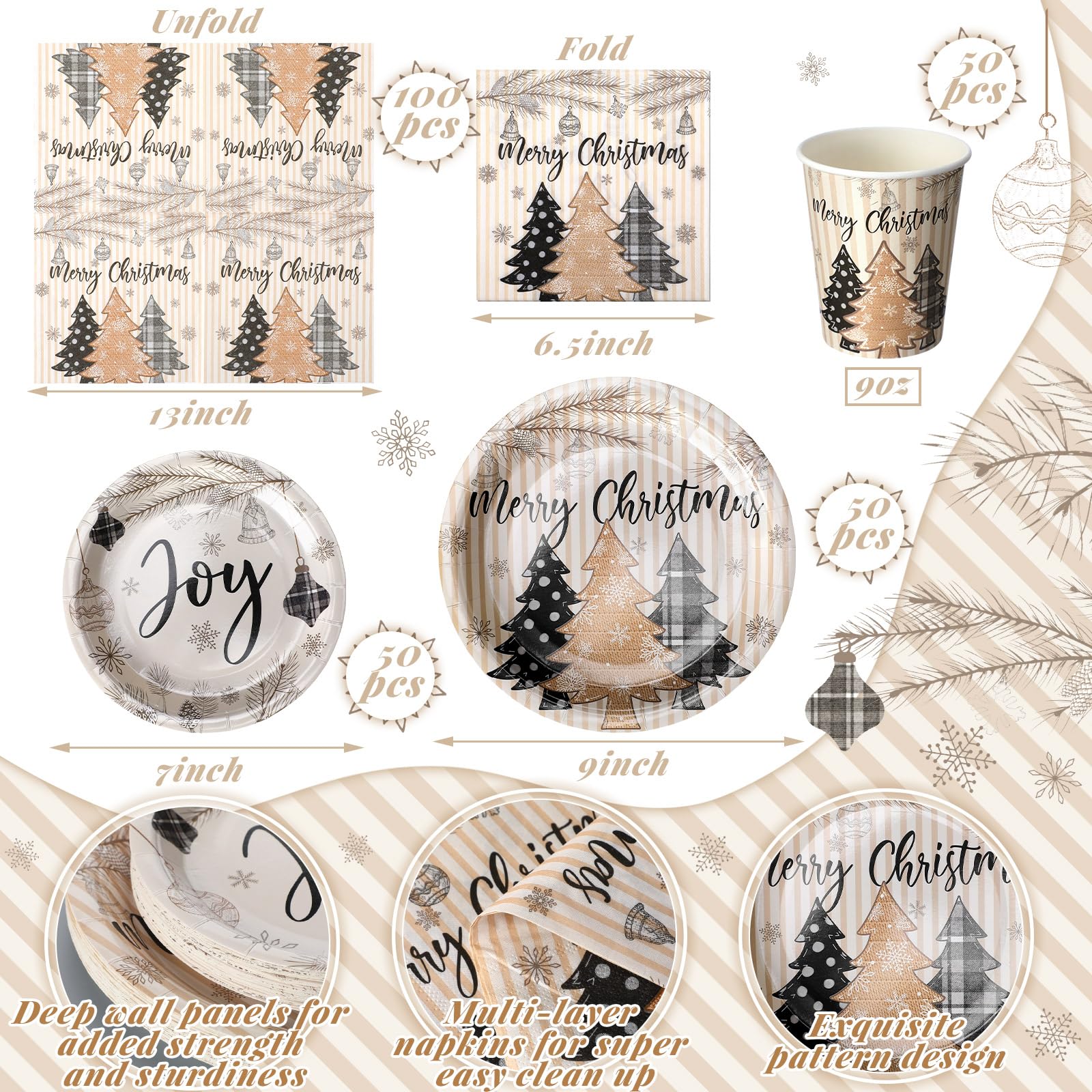 Hsei 250 Pcs Christmas Tree Plates and Napkins Party Decorations Disposable Tableware Sets Baby Shower Birthday Party Supplies S