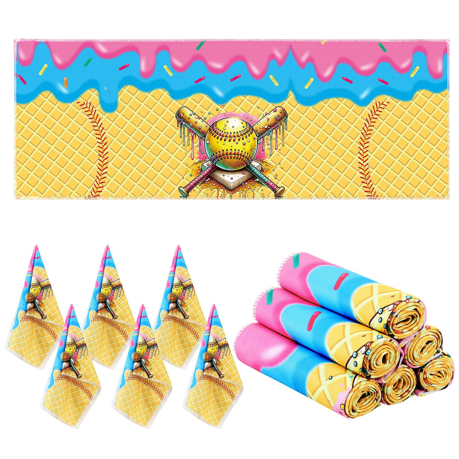 Hahafelt 12 Count Ice Cream Drip Softball Cooling Towel Softball Team Gifts Favors for Girls Workout Sweat Towels for Neck and F