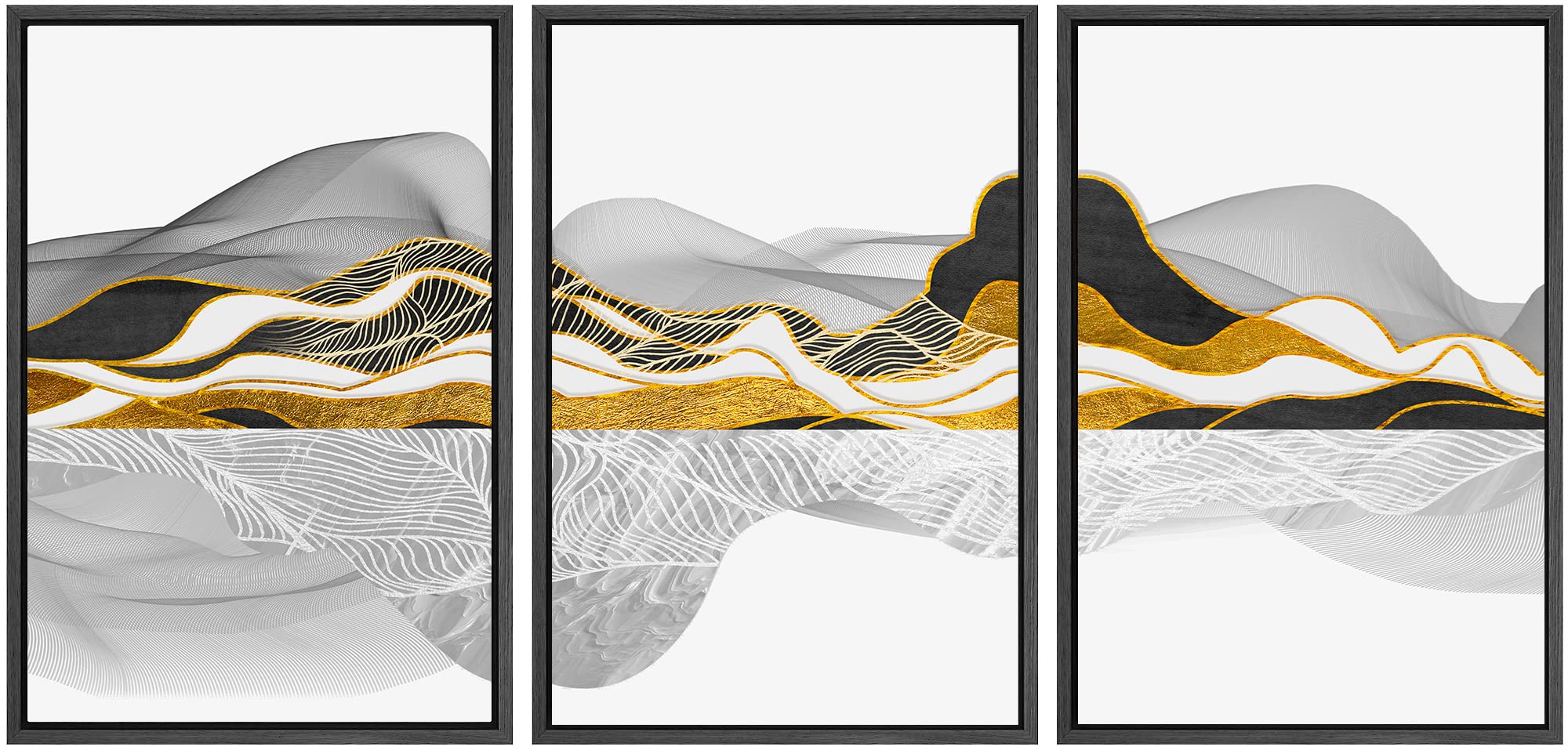 Signwin Framed Canvas Print Wall Art Set Gold Marble Wave Mountain Range Nature Wilderness Illustrations Modern Art Decorative N