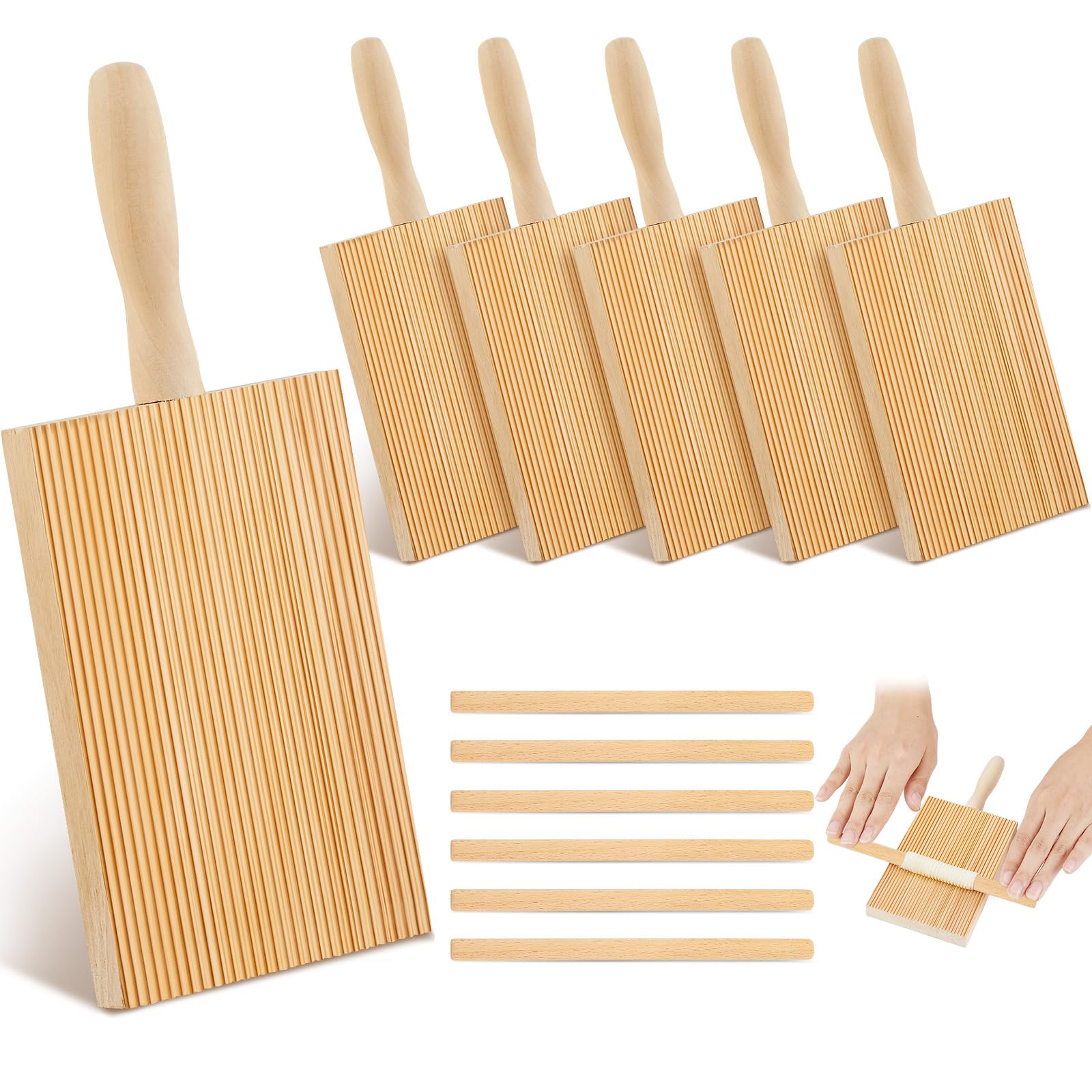 Tessco for you 6 Set Gnocchi Board Wood Pasta Board Beechwood 8.46 Inches with 6 Pieces Roller Gnocchi Paddle Pasta Making Tools
