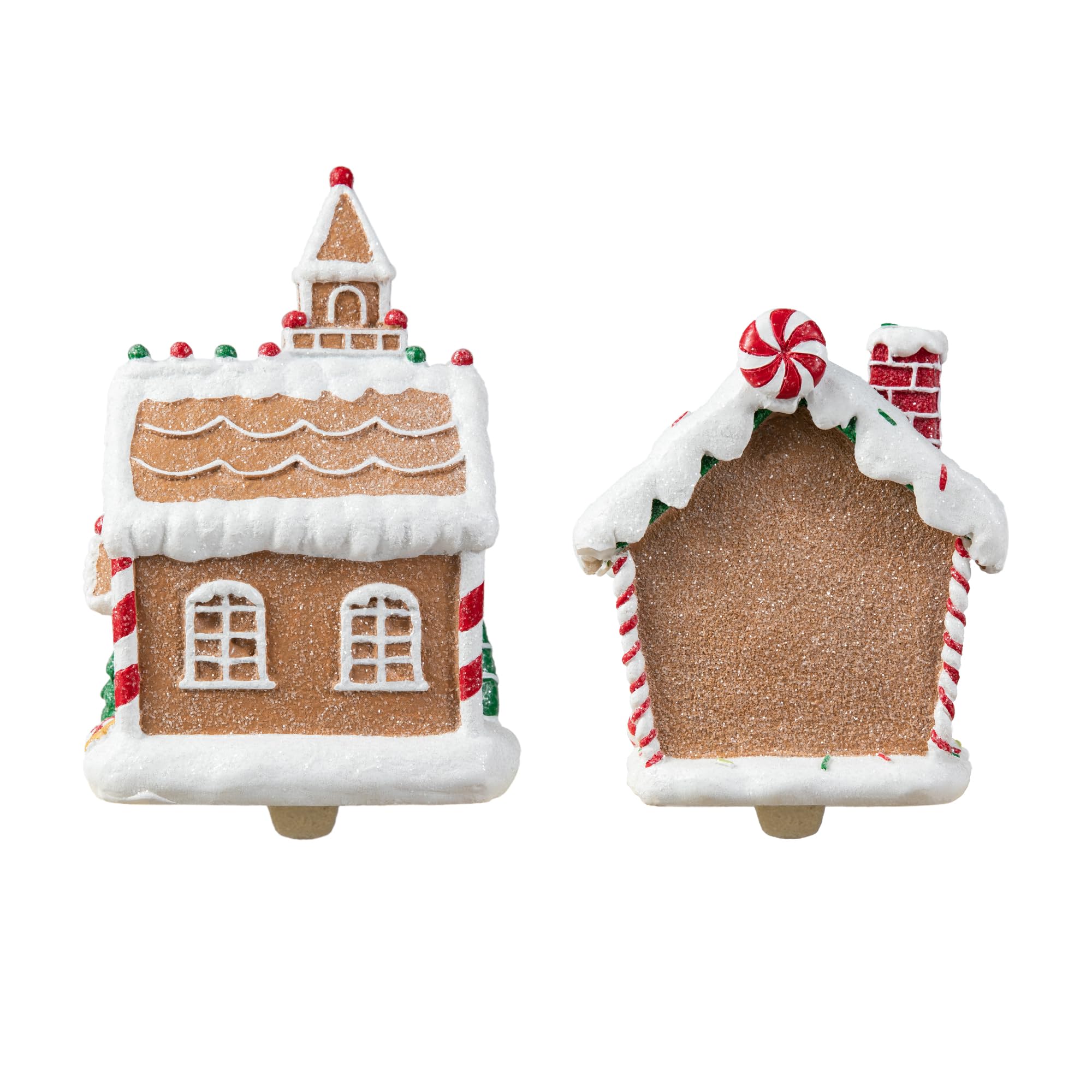 Glitzhome Christmas Stocking Holder, Set of 2 Resin Gingerbread House Hanger Hooks for Fireplace Counter Window Xmas Holiday Dec