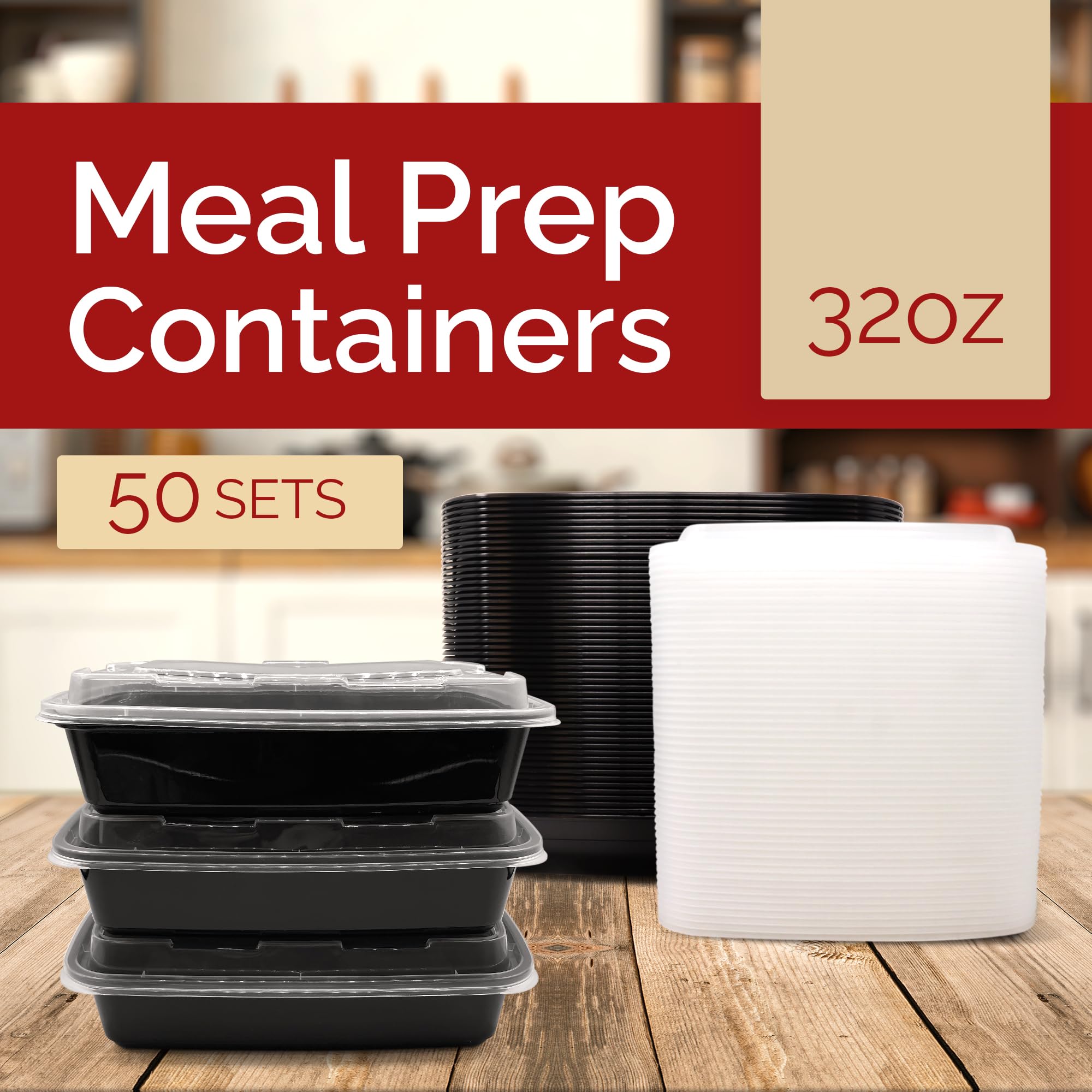 Reli. Meal Prep Containers (50 Pack, 32 Oz.) | 1 Compartment Food Containers With Lids | Microwavable Freezer Dishwasher Safe -
