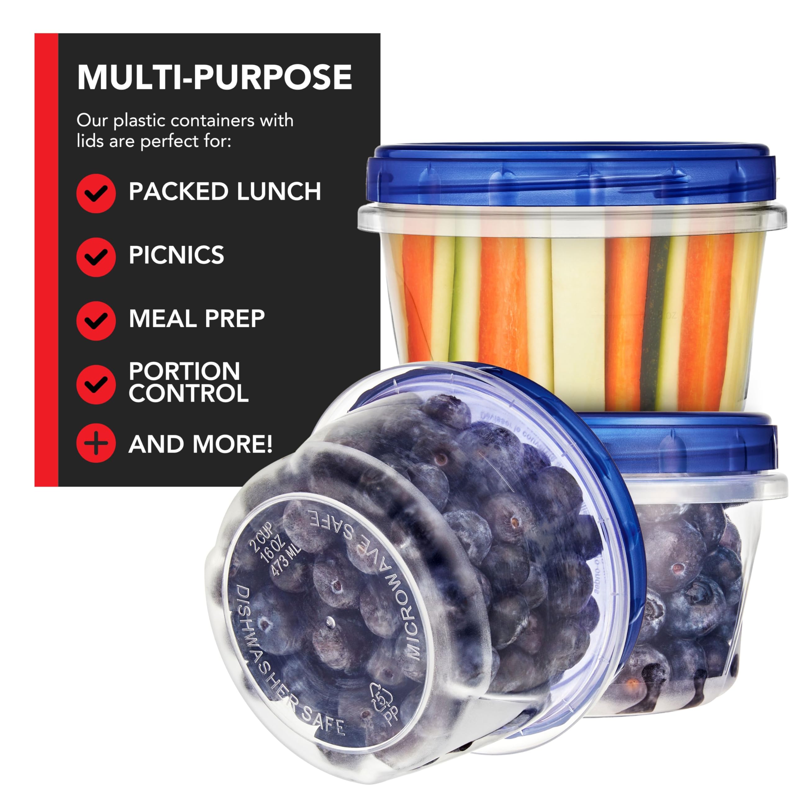 Stock Your Home 16Oz Plastic Containers With Twist Top Lids (10 Pack), 2 Cup Freezer Containers With Lids For Leftover Food, Air