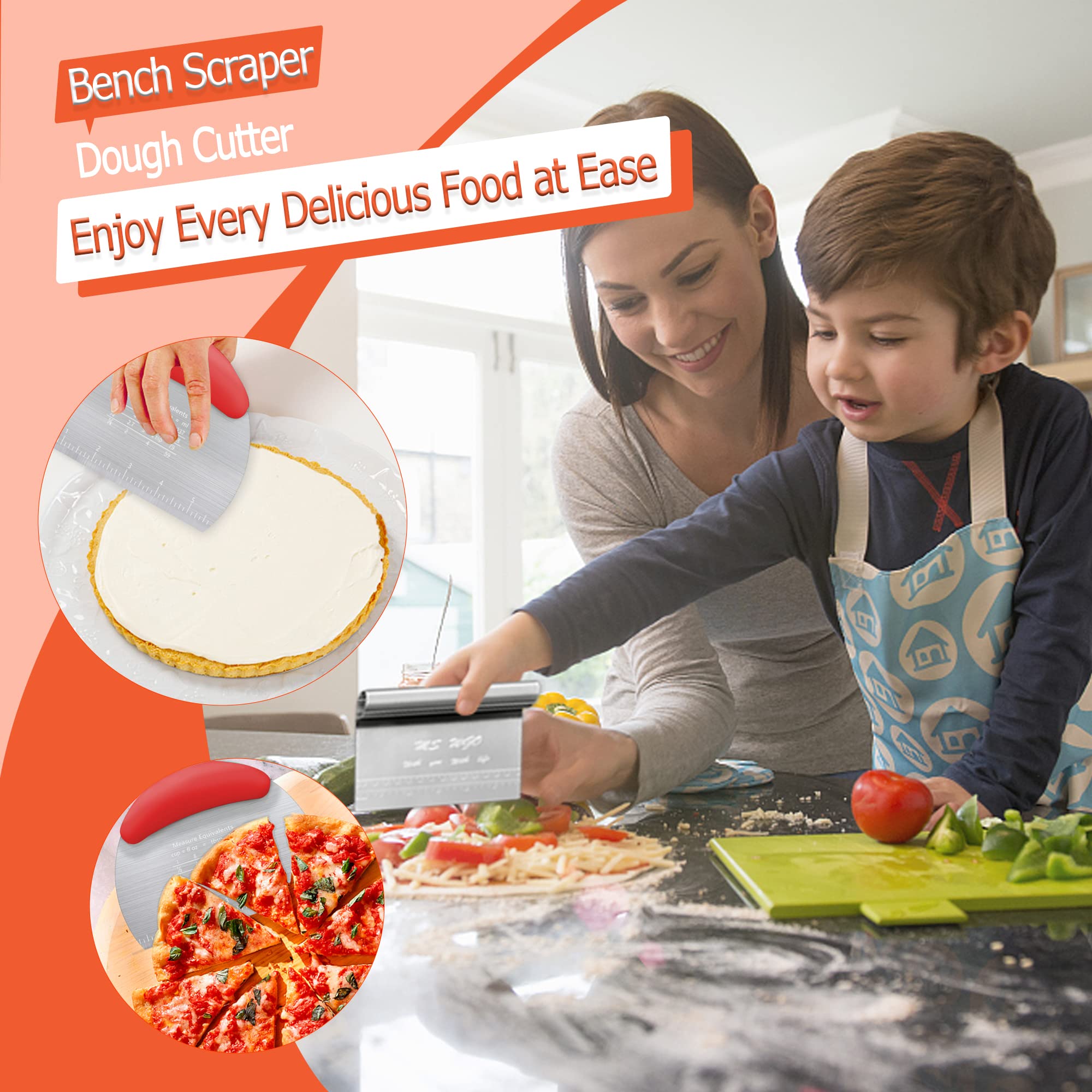 Dough Scraper Cutter Pastry Pizza Cutter Stainless Steel Tool With Scale Ruler, Kitchen Tool For Baking Cookie Dough Vegetable B