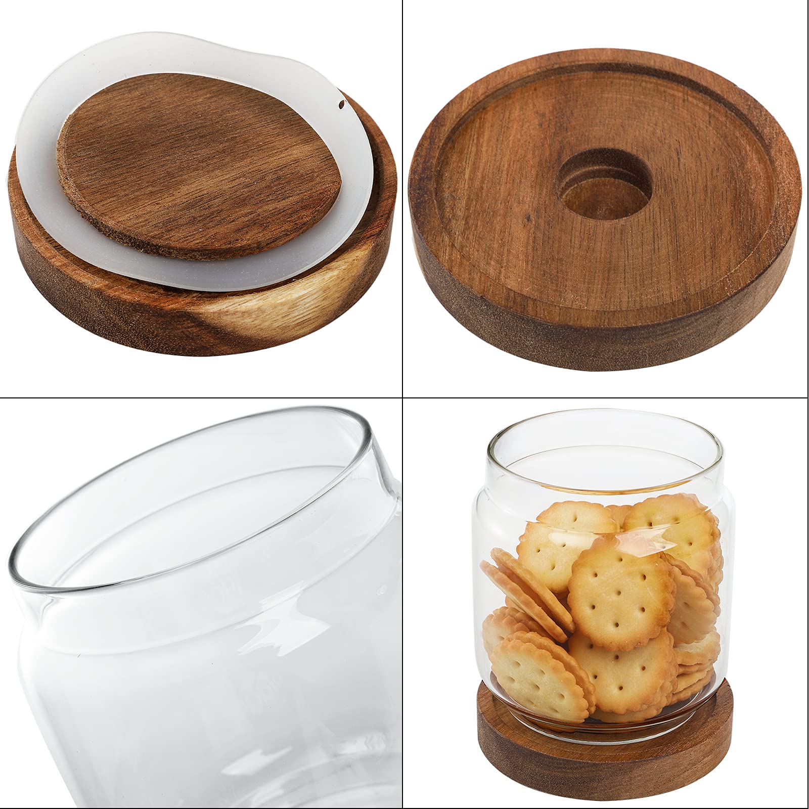 Bekith 4 Pack 15 Fl Oz (450Ml) Glass Food Storage Jar With Acacia Lids, Airtight Sealed Clear Glass Canisters, Kitchen Food Stor