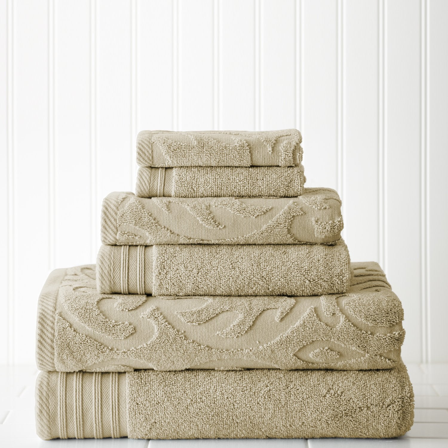 Modern Threads 6-Piece, 2 Bath Towels, 2 Hand Towels, 2 Washcloths, Medallion Jacquard/Solid Ultra Soft 550Gsm 100% Combed Cotto