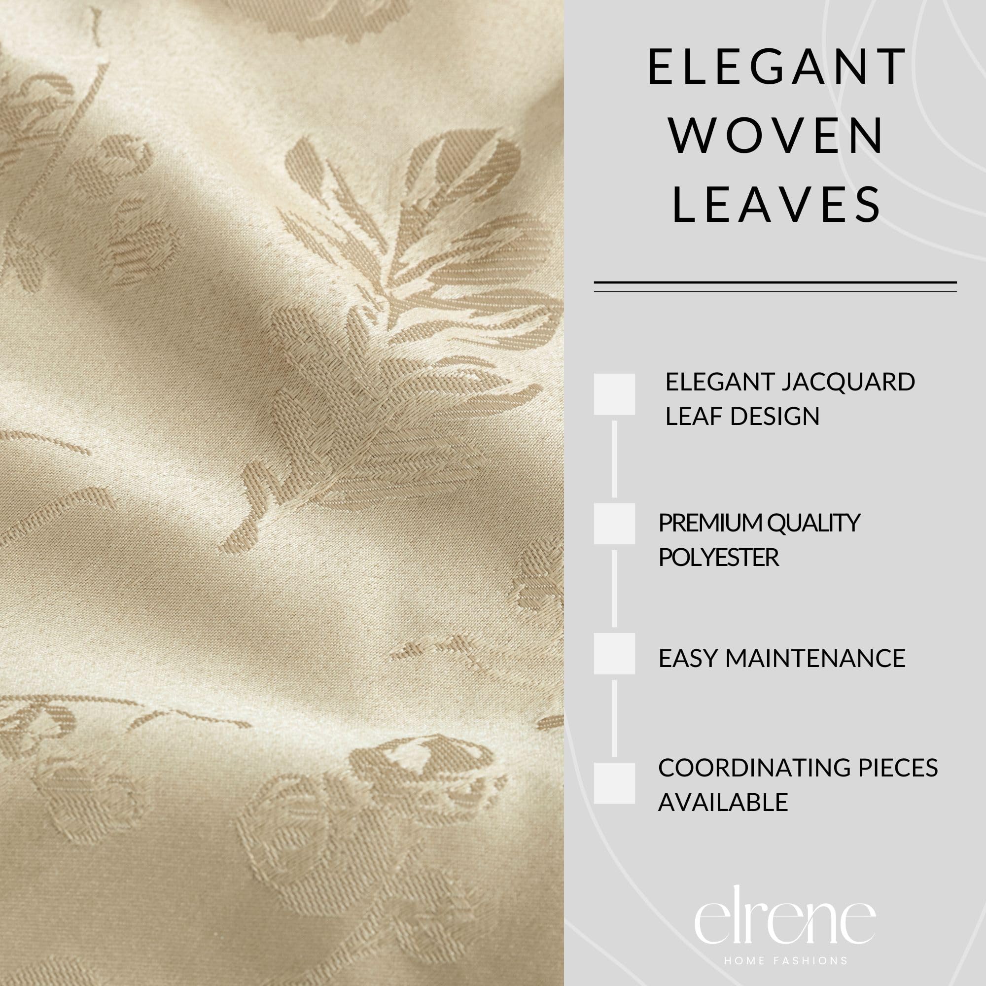 Elrene Home Fashions Elegant Woven Leaves Jacquard Damask Cloth Napkin Set, 17'' X 17'', Pack Of 8, Taupe