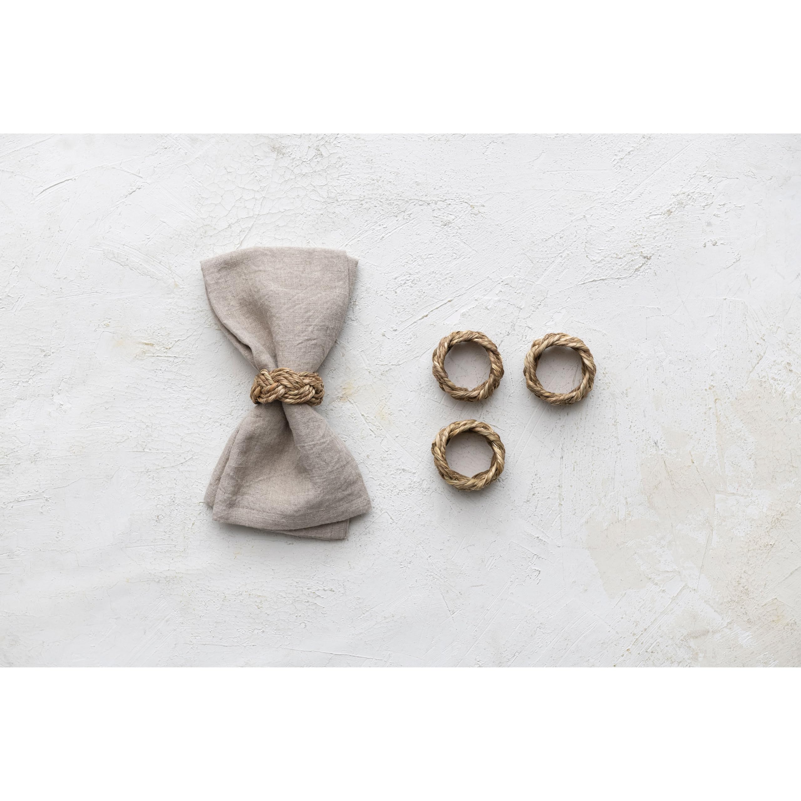 Creative Co-Op 2 Inches Round Braided Seagrass, Natural, Set Of 4 Napkin Ring
