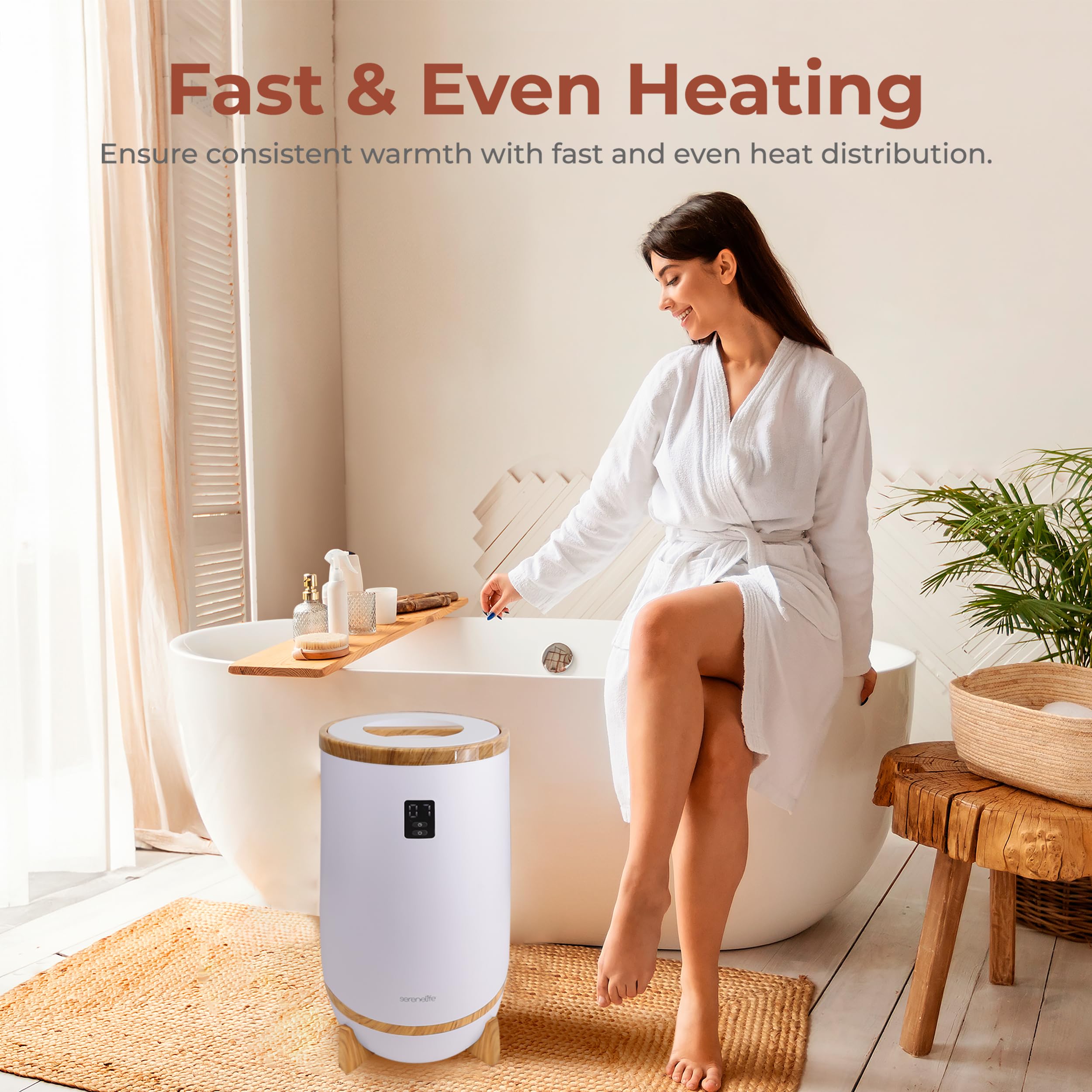Serenelife Single Touch Towel And Blanket Warmer With Fragrant Disc Holder And Led Ring Gray, Perfect Size For Two Large Bath To