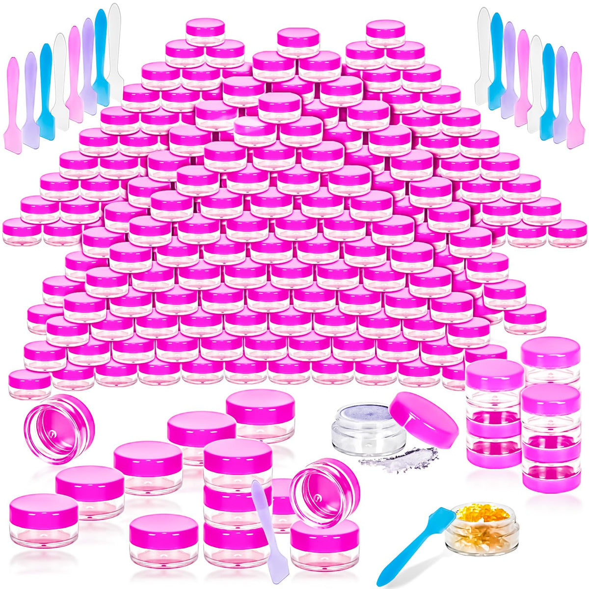 Motbach 100 Pcs 5G Empty Plastic Containers With Pink Lids,Mini Makeup Sample Containers, Small Sample Pot Jars Round Cosmetic J