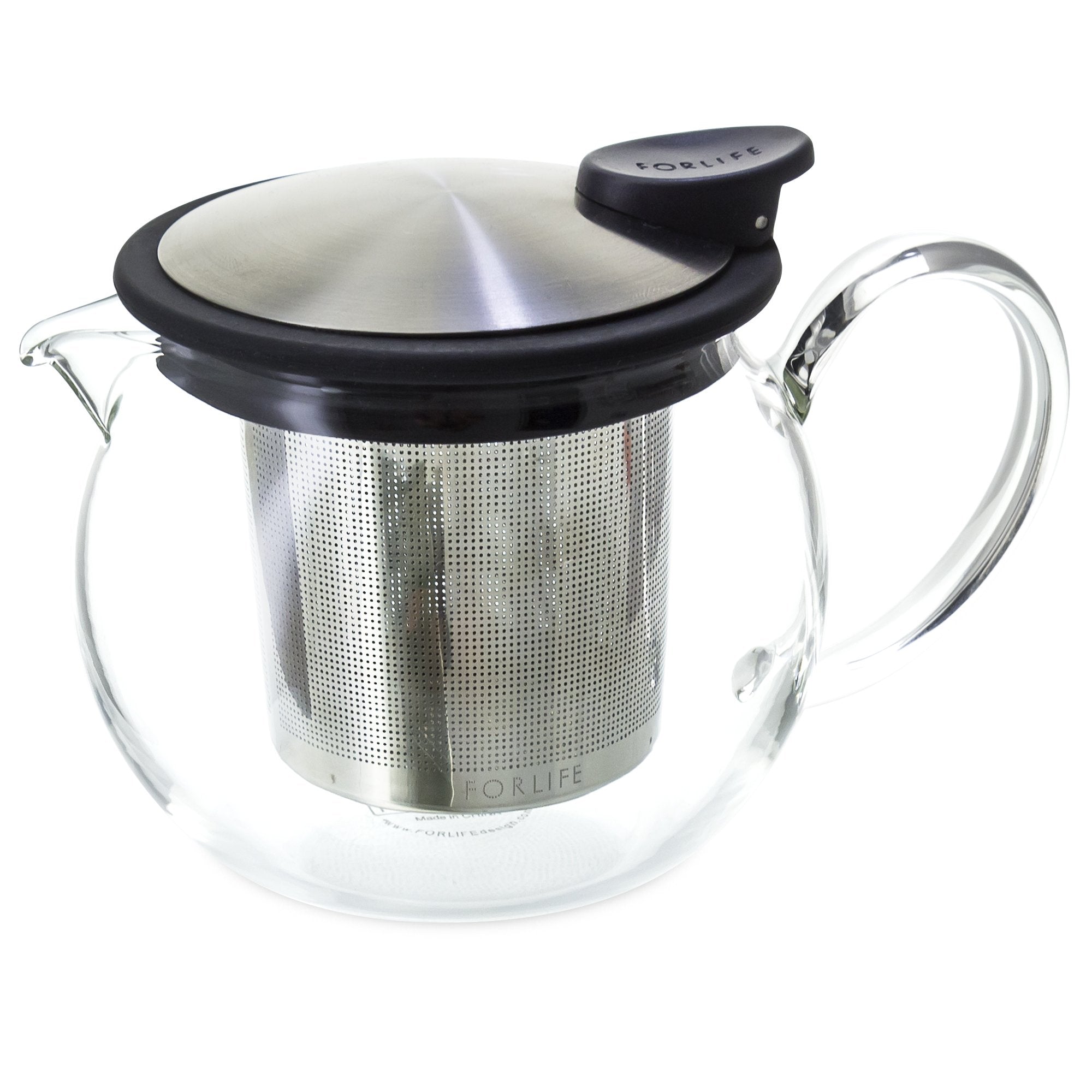 Forlife Bola Glass Teapot With Basket Infuser, 15-Ounce/444Ml, Black Graphite