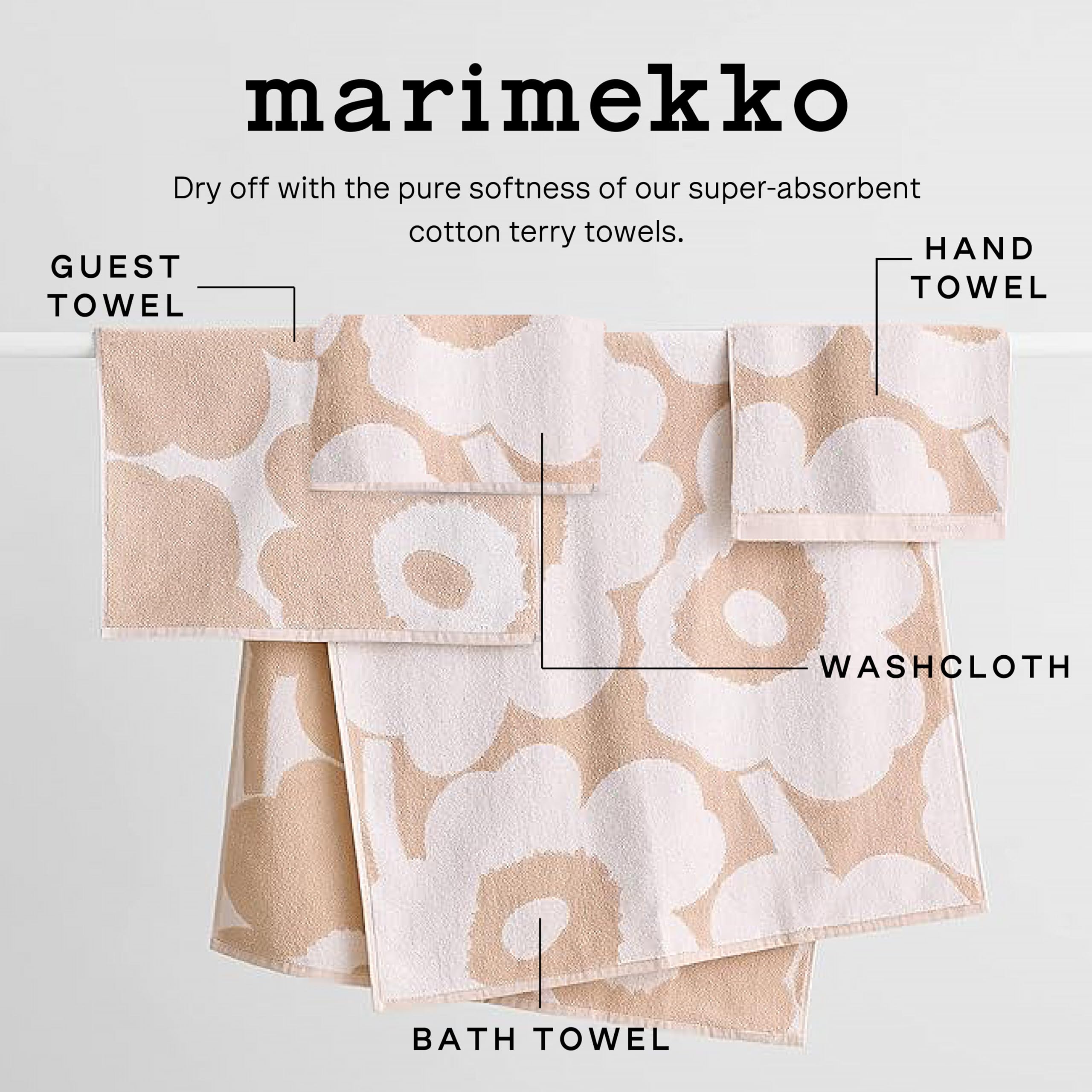 MARIMEKKO Unikko Washcloth – Dark Blue Cotton, 12 in x 12 in, Floral Pattern, Model 070528-851