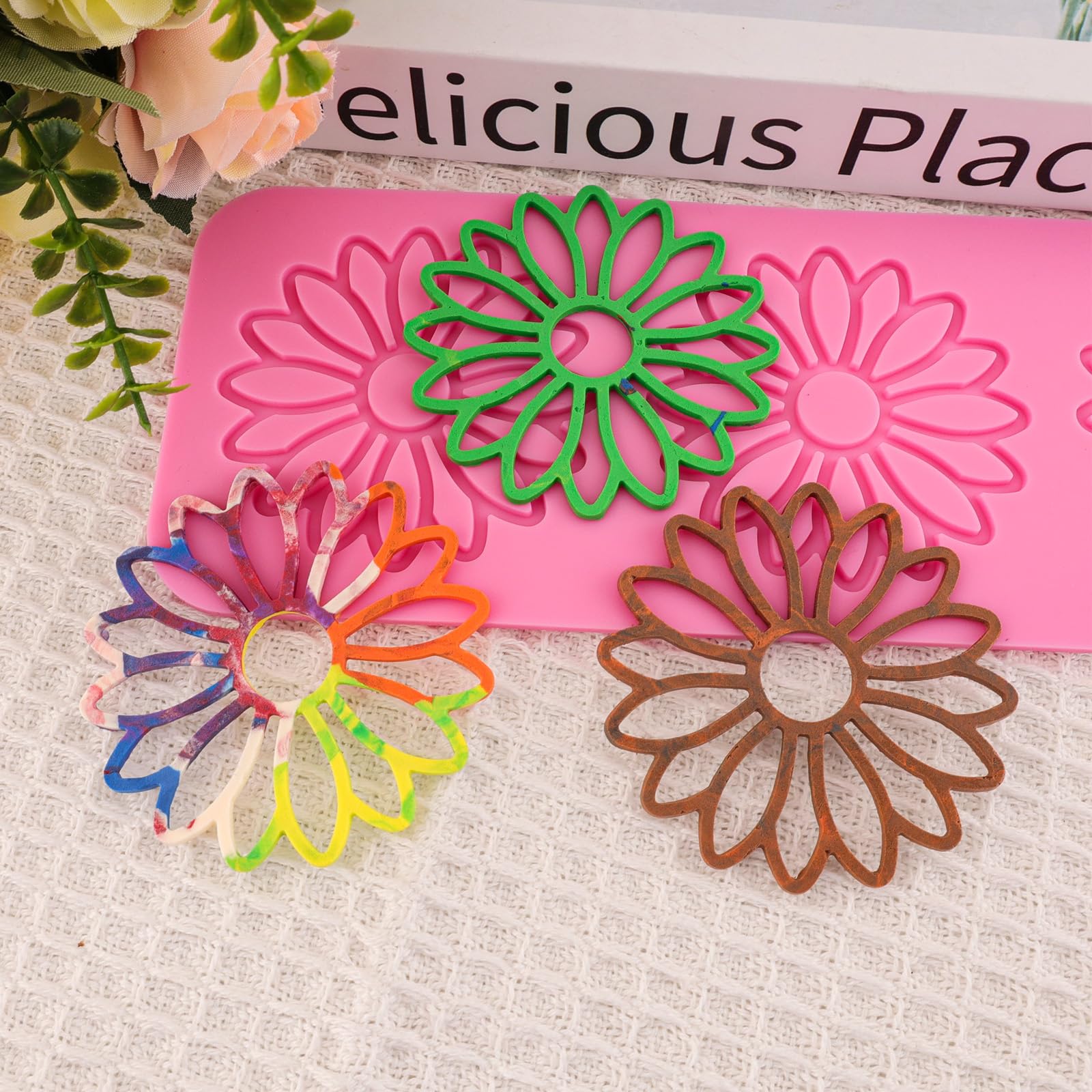 Hollow Silicone Mold 3D Flower Silicone Candy Mold Daisy Shaped Lace Mat For Cake Decorating Chocolate Fondant Tuille Paste Poly