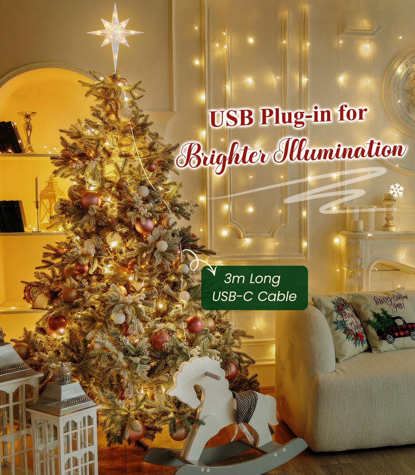 Luxspire Christmas Tree Topper, Lighted Star Tree Topper with USB Plug-in & Remote Control, 10 LED Christmas Decorations Light,
