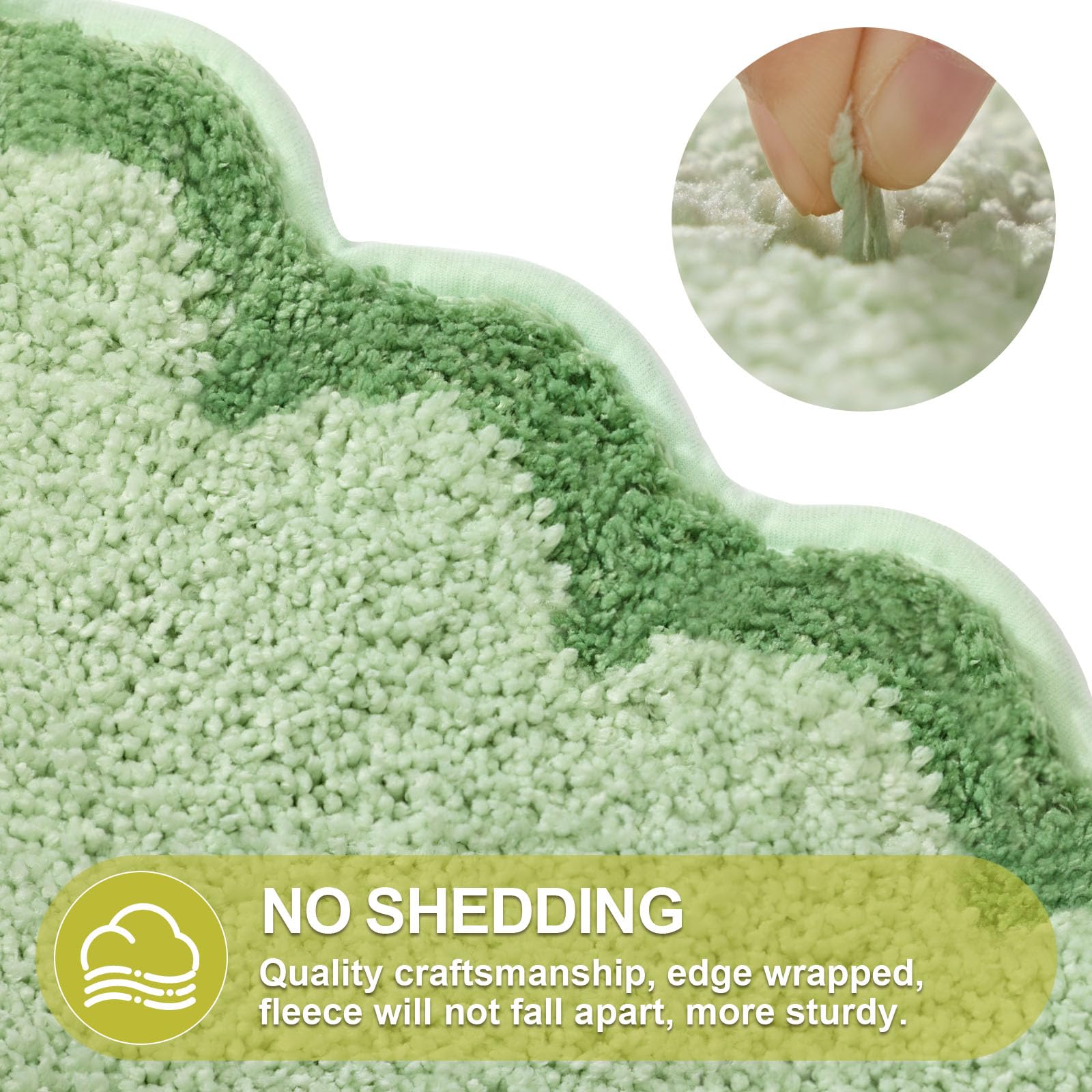 Ortigia Cute Green Scalloped Bath Mat, Fun Plush Microfiber Scallop Bathroom Rugs Non Slip Washable Quick Dry Absorbent, Bathmat