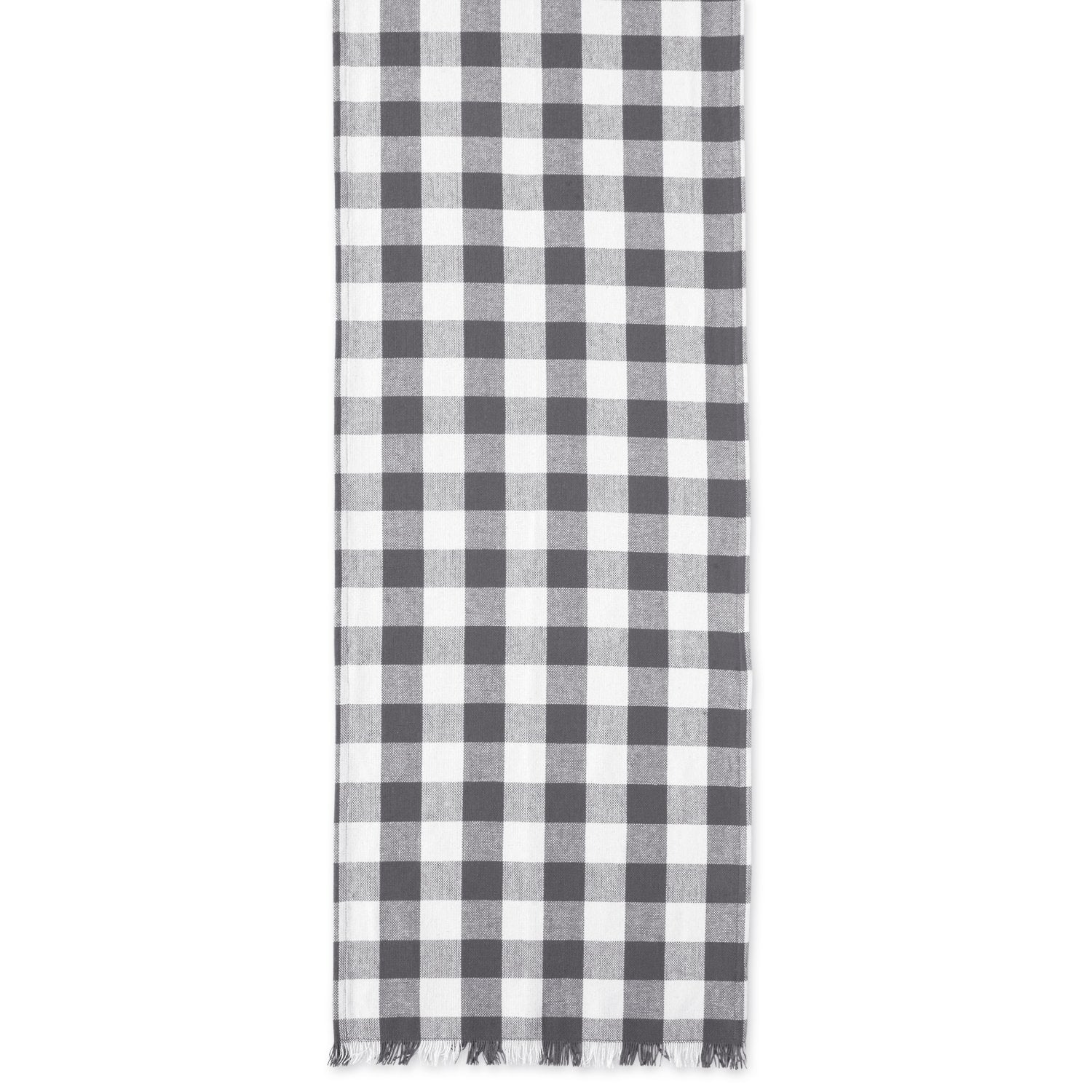 DII Heavyweight Fringed Check Tabletop Collection  Table Runner  14x72  Gray