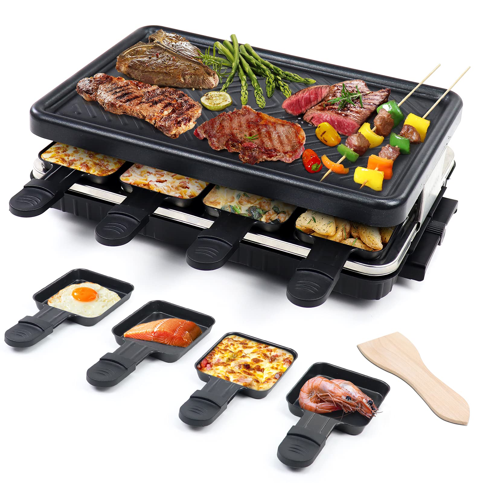 Fajiabao Electric Korean Bbq Indoor Grill Table Smokeless Portable Raclette Grill Nonstick With 8 Cheese Maker Pans Temperature