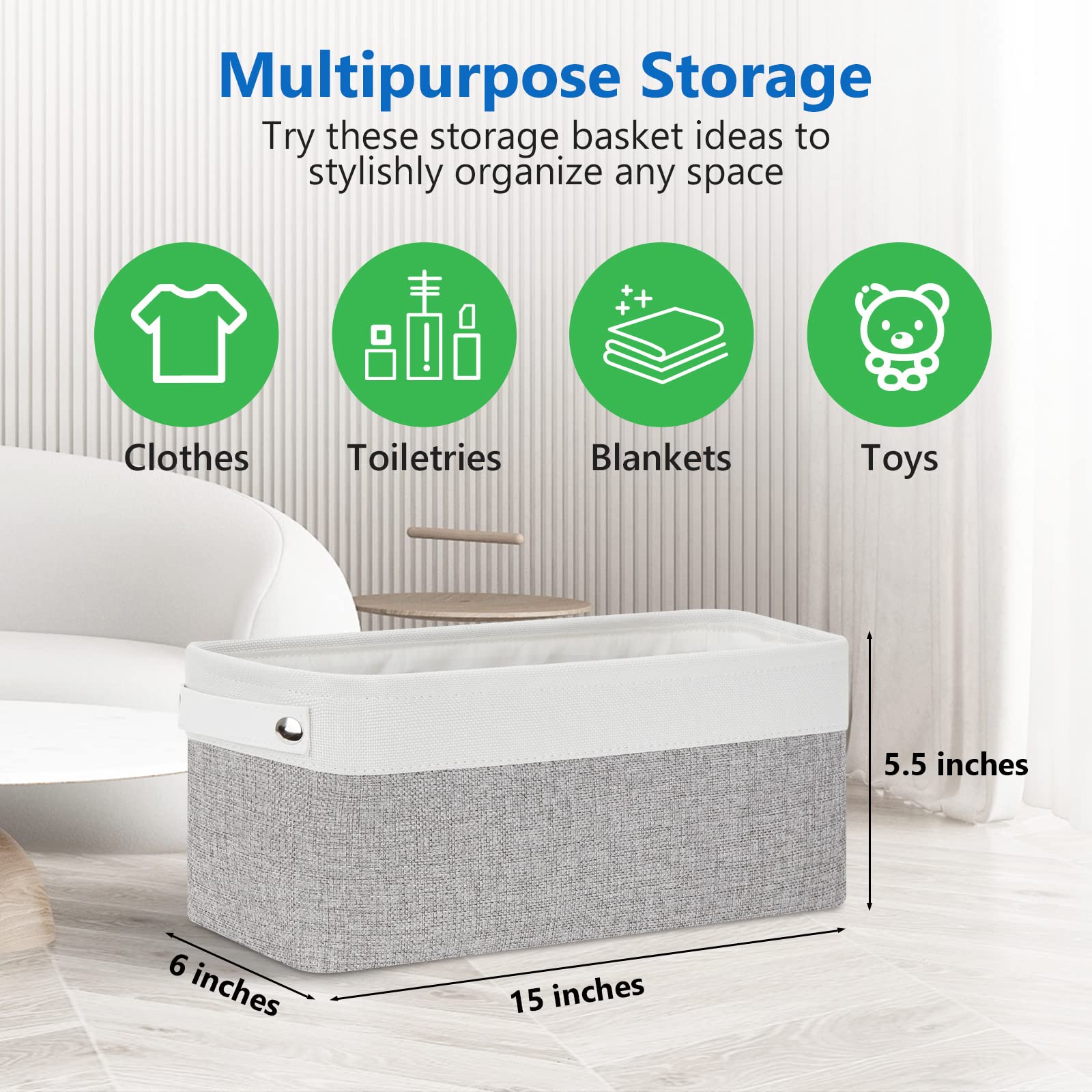 Bidtakay Small Bins For Organization Fabric Baskets For Toilet Paper Storage [4-Pack] Collapsible Narrow Baskets For Towels Sock