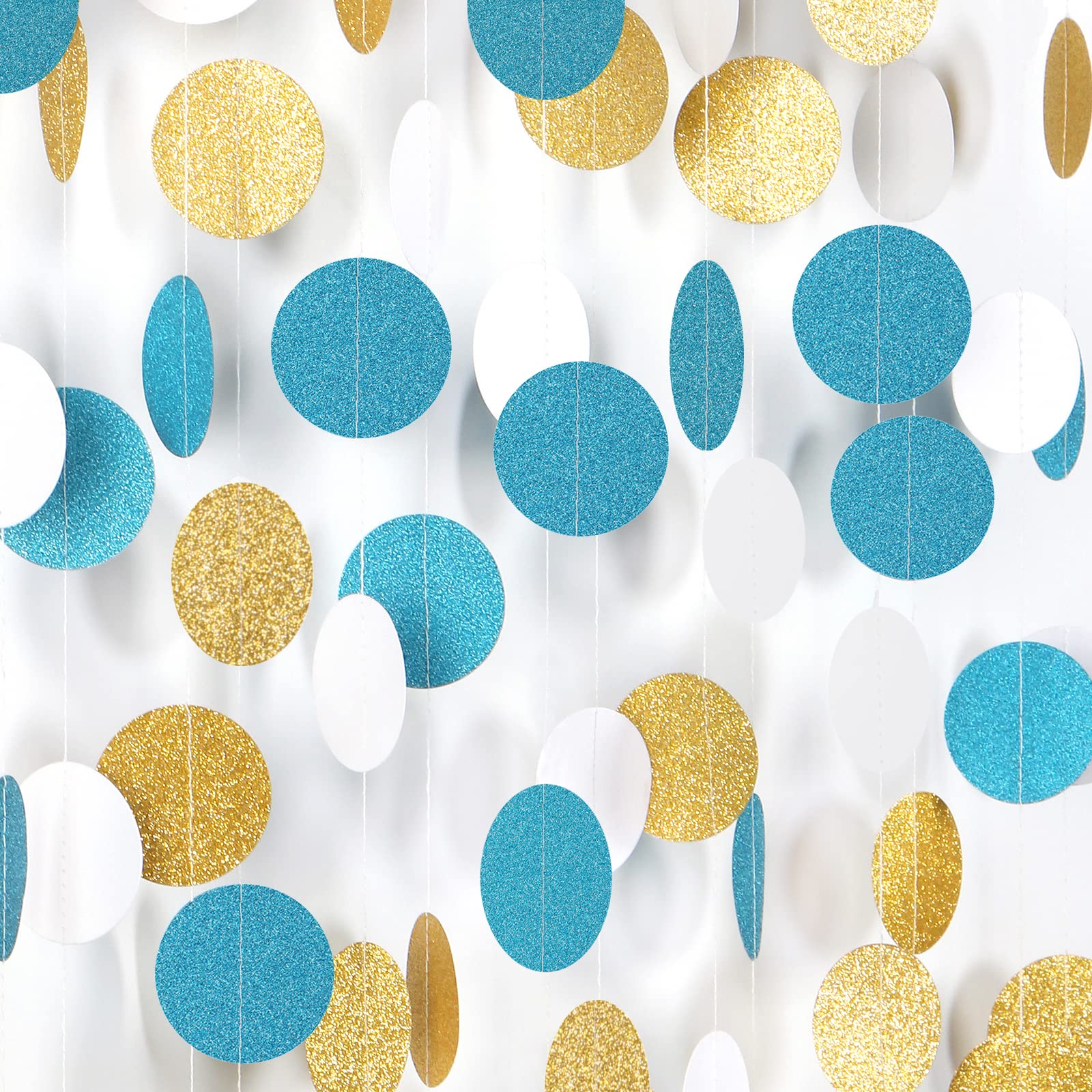Teal-Turquoise White-Gold Party-Decorations Garland Streamers - 52Ft Woman Girl Birthday Paper Banner,Graduation Wedding Bachelo