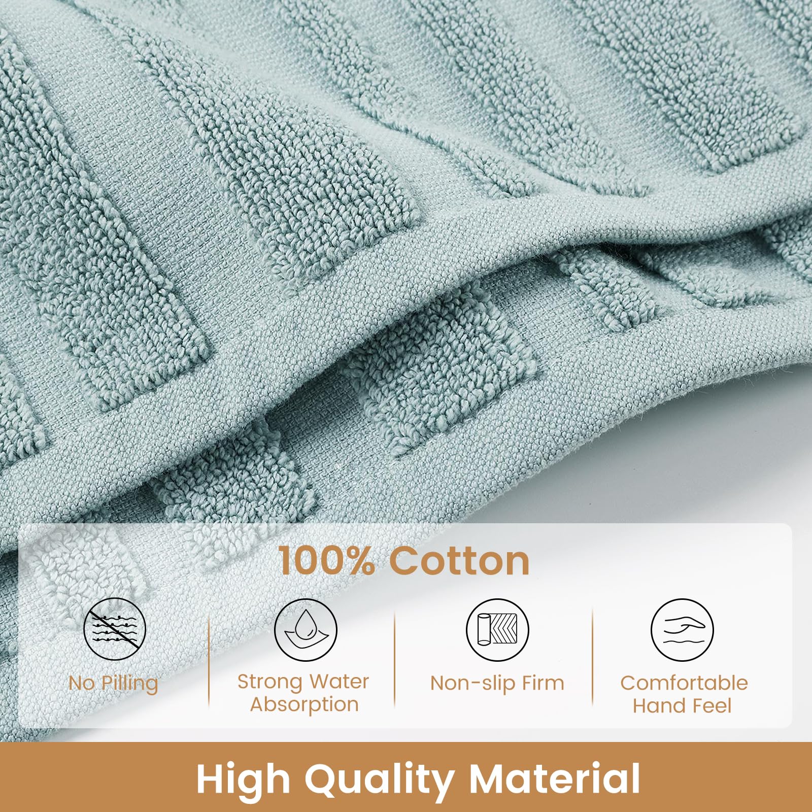 Semaxe Bath Mat For Bathroom 2-Pack, 100% Cotton Non-Slip Mats [Not A Bathroom Rug], Super Absorbent And Soft Floor Towels, Mach