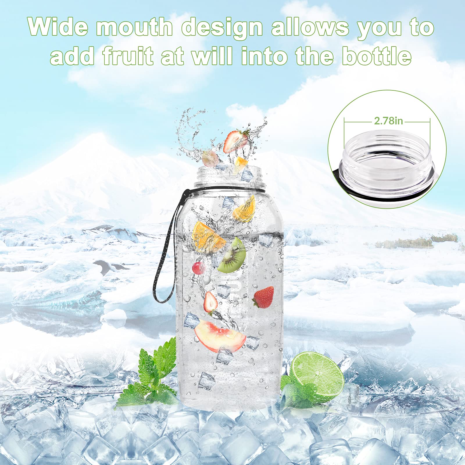 Half Gallon Water Bottle with Handle BPA Free Sports Water Bottles 74oz Large Plastic Water Jug with Straw VENNERLI 2.2L Motivational Water Bottle with Straw for Outdoor Hiking Camping Running (QL-Clear)