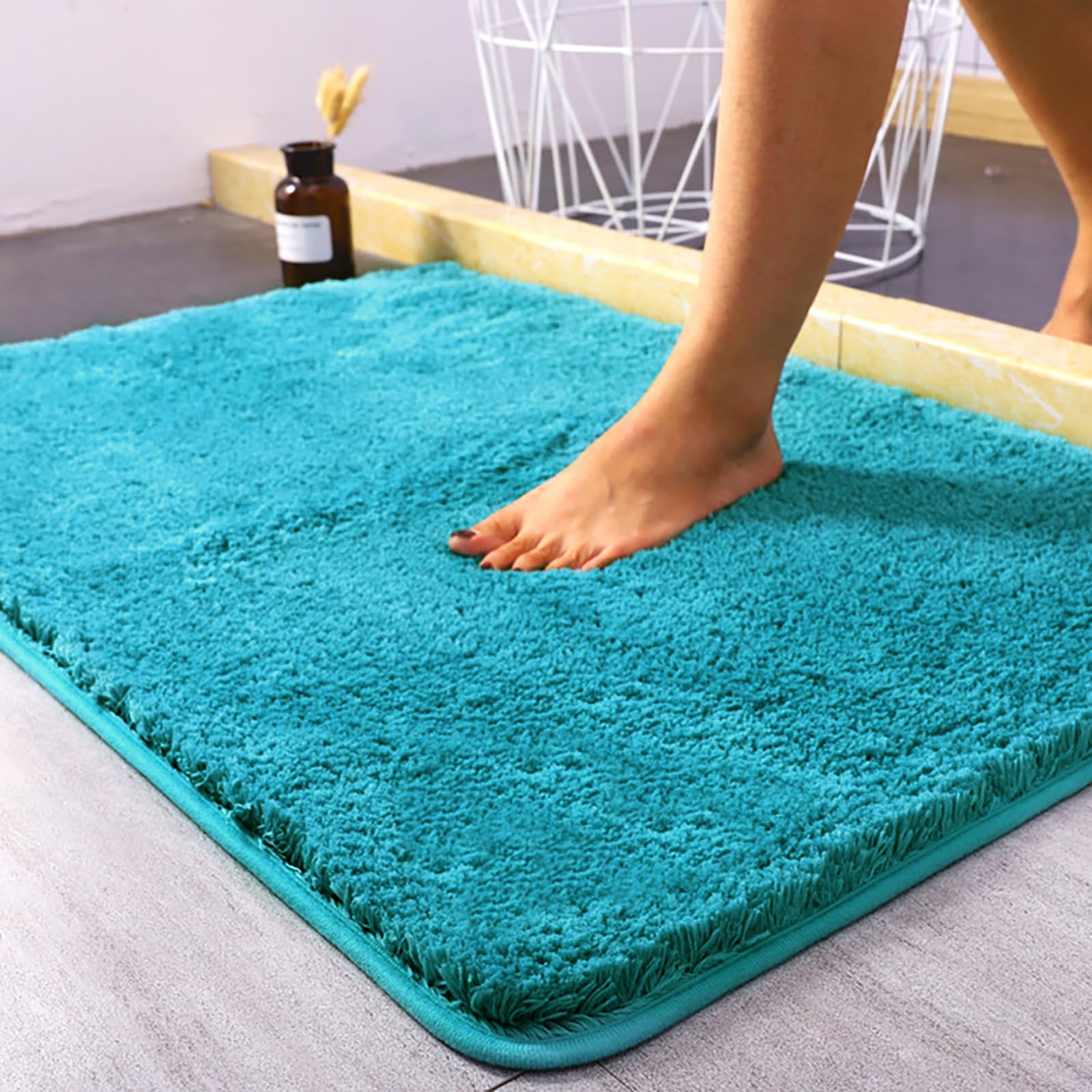 Matengzig Microfiber Bathroom Rug 16X24, Extra Soft Shaggy Bathroom Mat Non-Slip Water Absorbent Washable Bath Rug, Turquoise