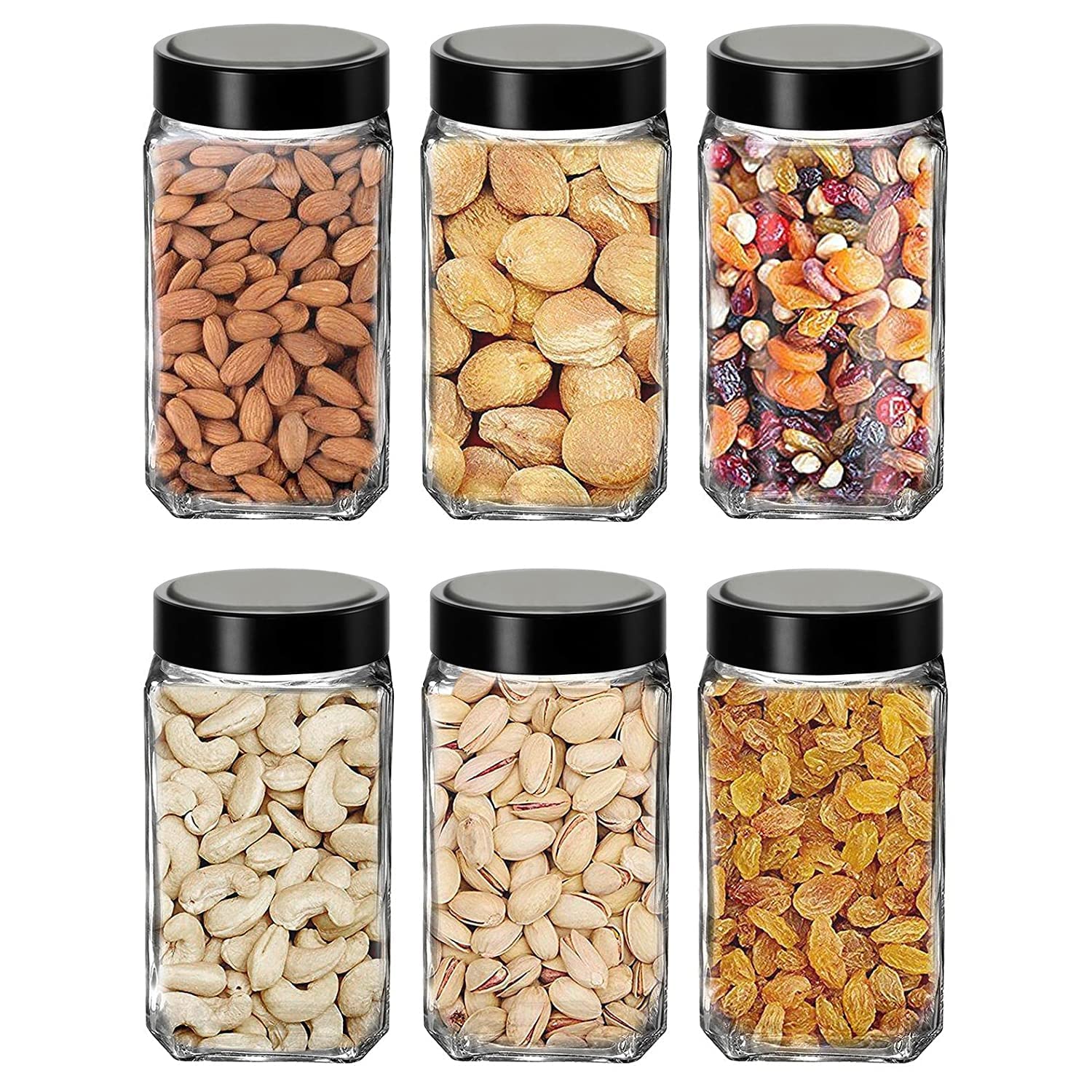 Brezzycloud Glass Cubical Square 1000ml Transparent Glass Jars & Containers for Kitchen Pantry, Masala, Pickles, Cookies, Dry Fr