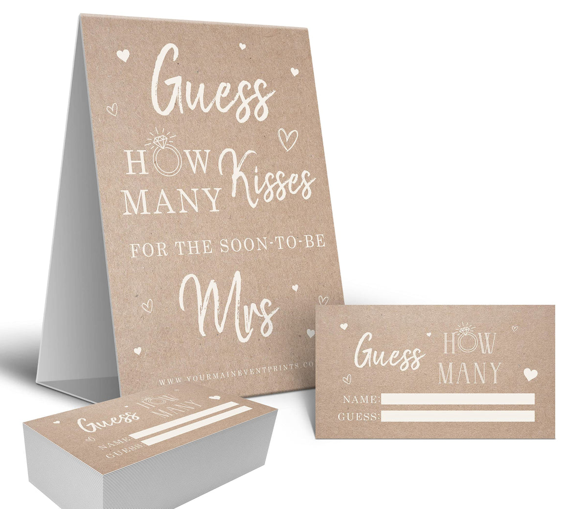 Your Main Event Prints Bridal Shower Games - Kraft Minimalist Style (How Many Kisses Game), Includes 1 5X7 Stand And 50 Guessing