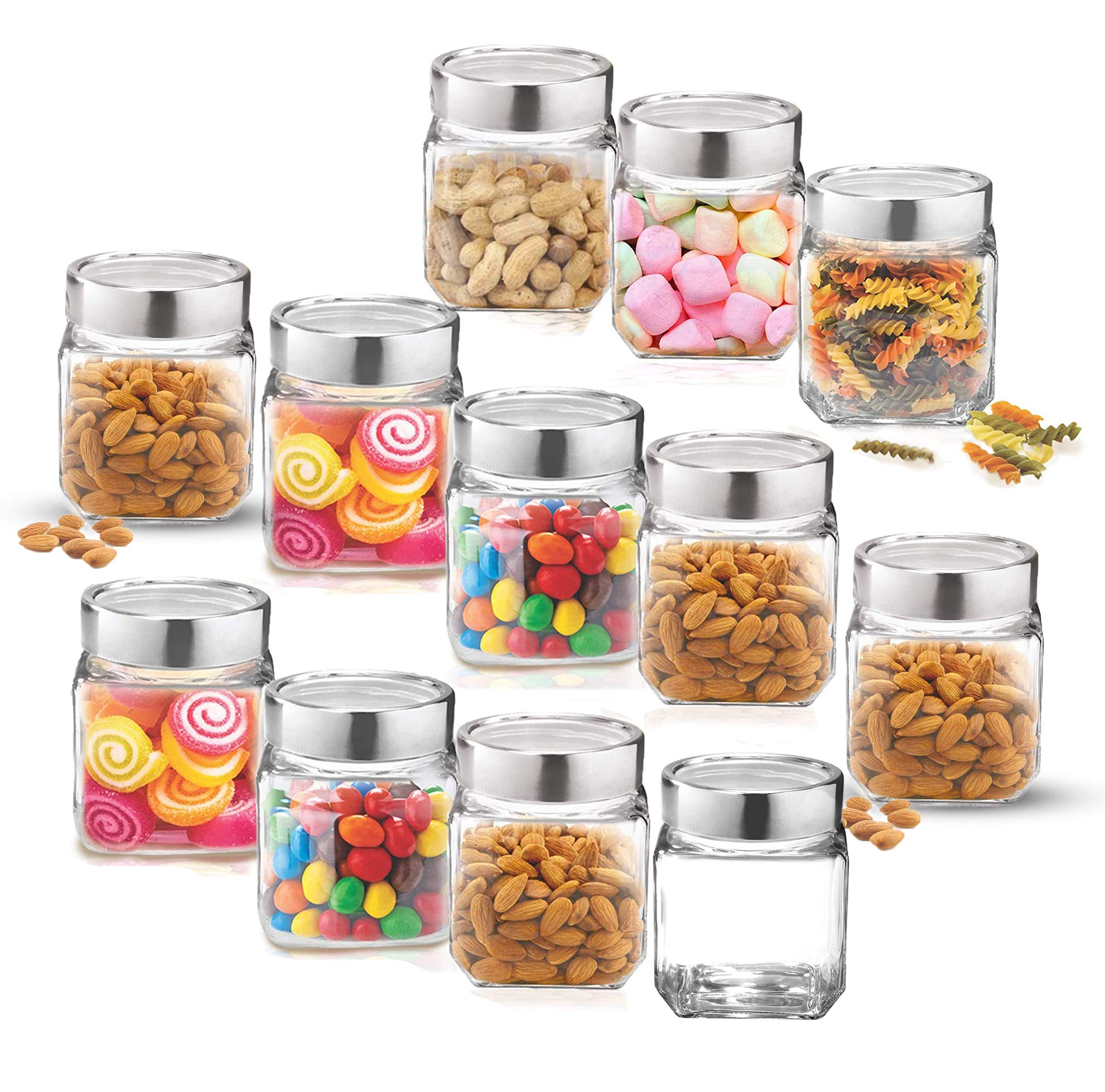 Vency Cube Jar 580Ml, Transparent Storage Container Glass Jar For Spices And More (Set Of 12)