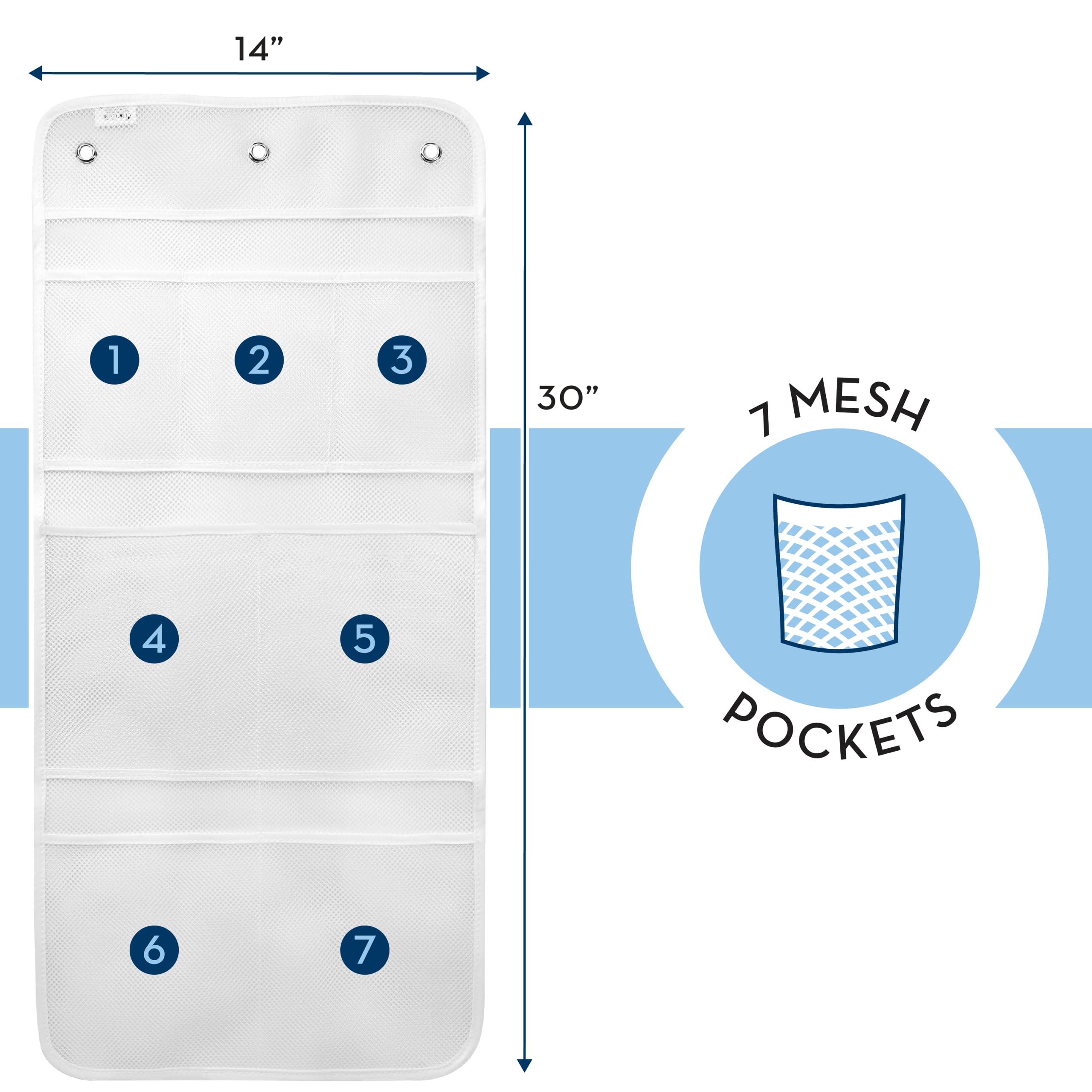 S&T Inc. Shower Organizer, Shower Caddy Or Bathroom Organizer With Quick Drying Mesh, 7 Pockets To Hold Shampoo, Soap, Loofah, A