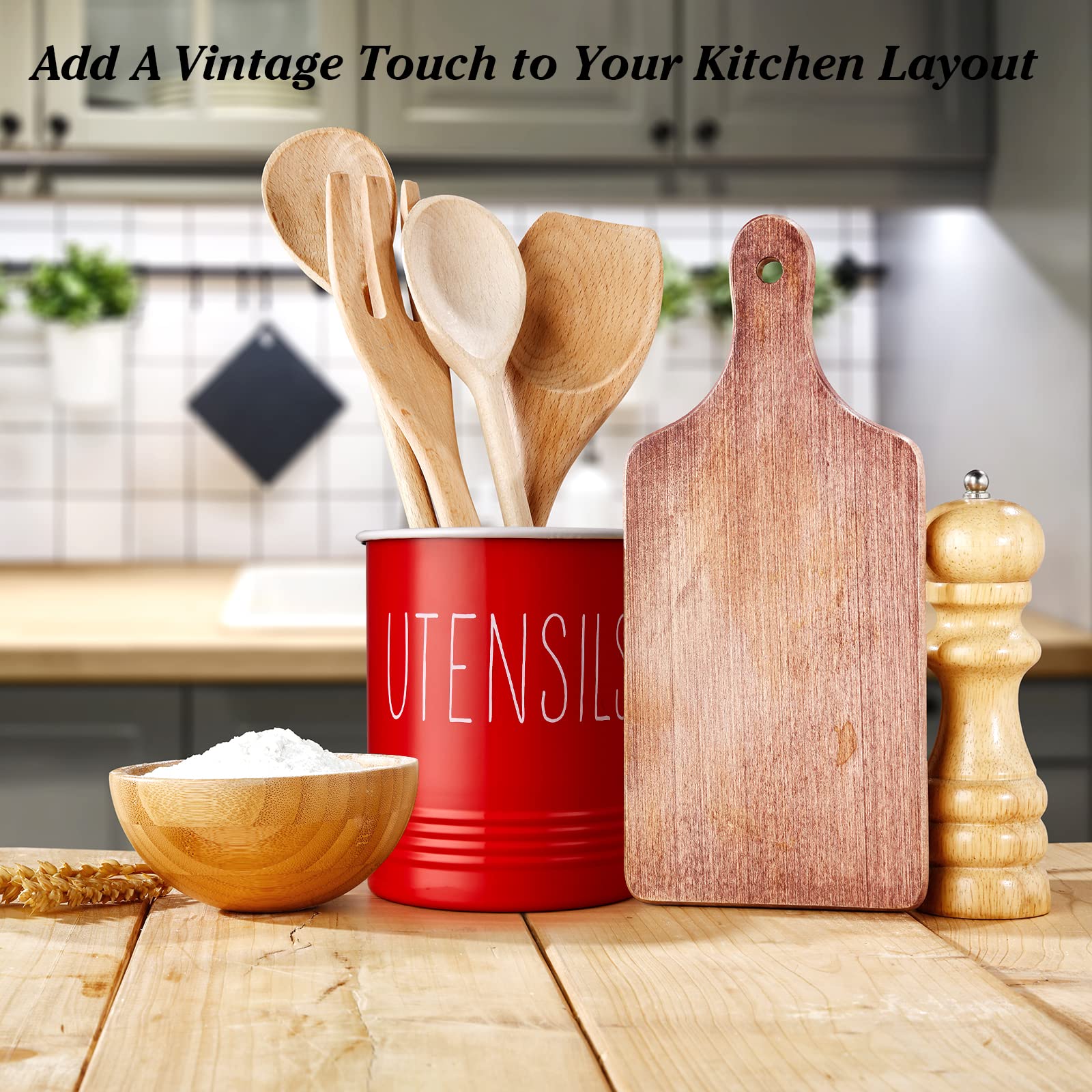 Bivvclaz Kitchen Utensil Holder - 6.7'' Utensil Holder For Kitchen Counter - Cooking Utensil Crock With Cork Bottom - Red Kitche