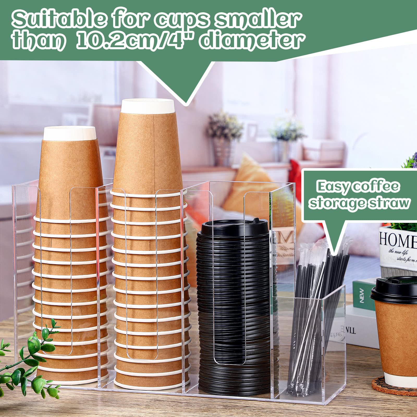 4 Compartments Acrylic Coffee Cup And Lid Storage Organizer Holder Disposable Coffee Cup Dispenser Paper Cup Organizer Plastic C