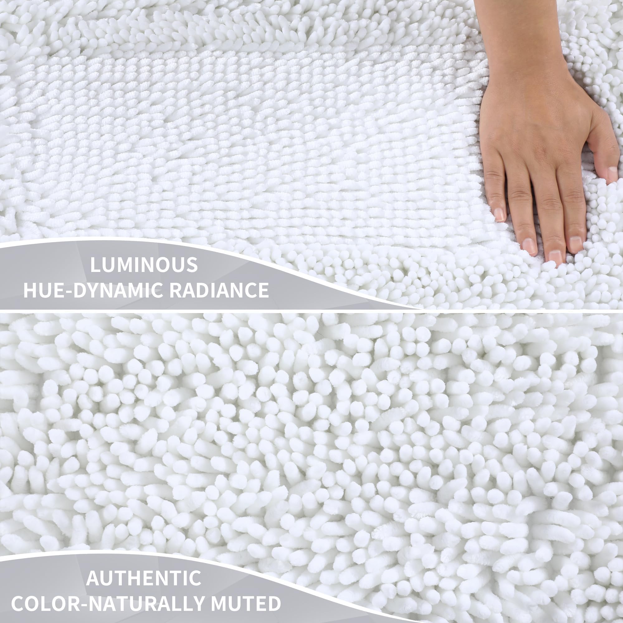 Yimobra Luxury Chenille Bath Rug  Extra Soft and Absorbent Shaggy Bathroom Mat  Machine Washable  Non-Slip Plush Rugs Carpet for Tub  Shower  and Bath Room  31.5 x 19.8 Inches  White